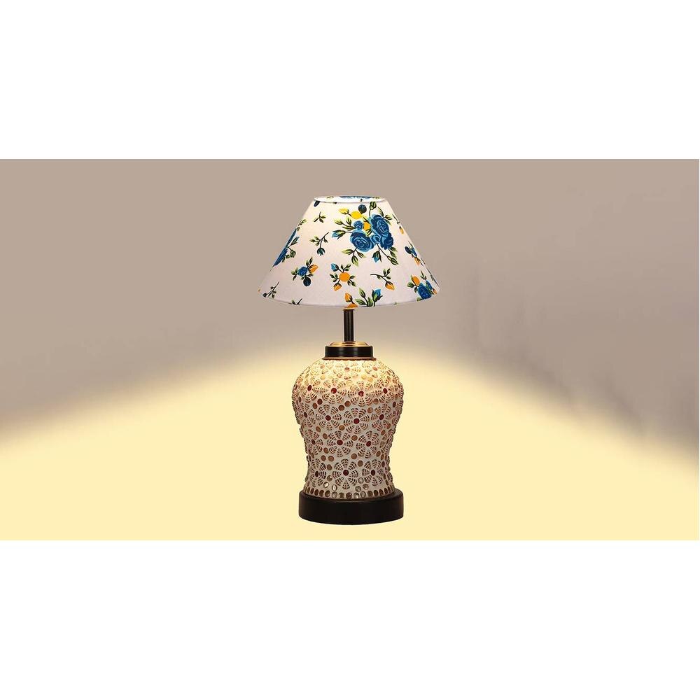 Marlee Multicolor cotton Glass Table lamp with Iron Base