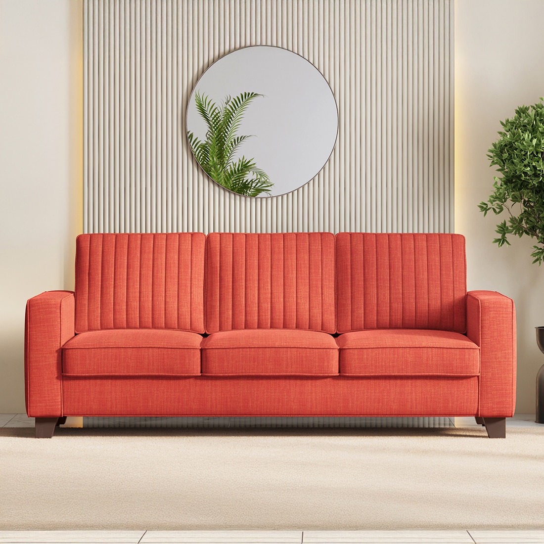 Apollo Neo 3 Seater Fabric Sofa in Lava Colour (Back Height : Regular, Cushion Type : Hard)