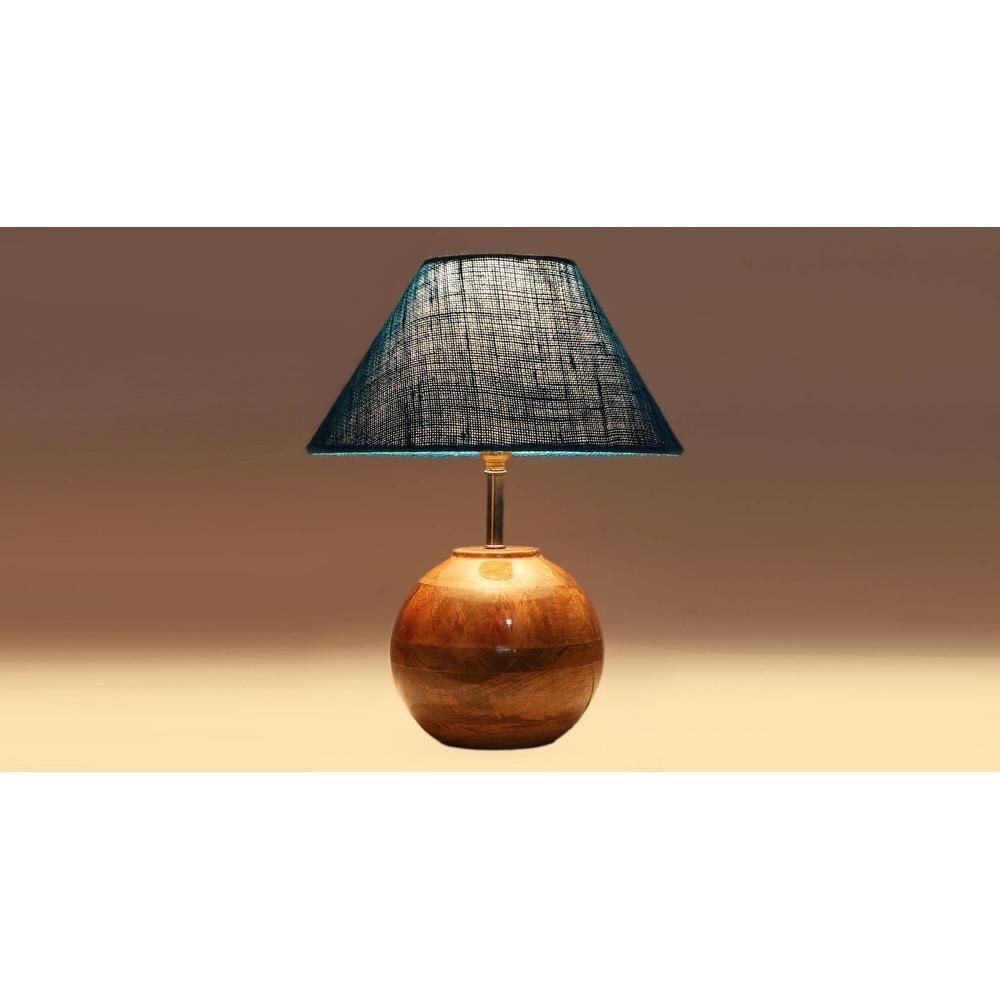 Turquoise Jute with Natural Wood Table Lamp