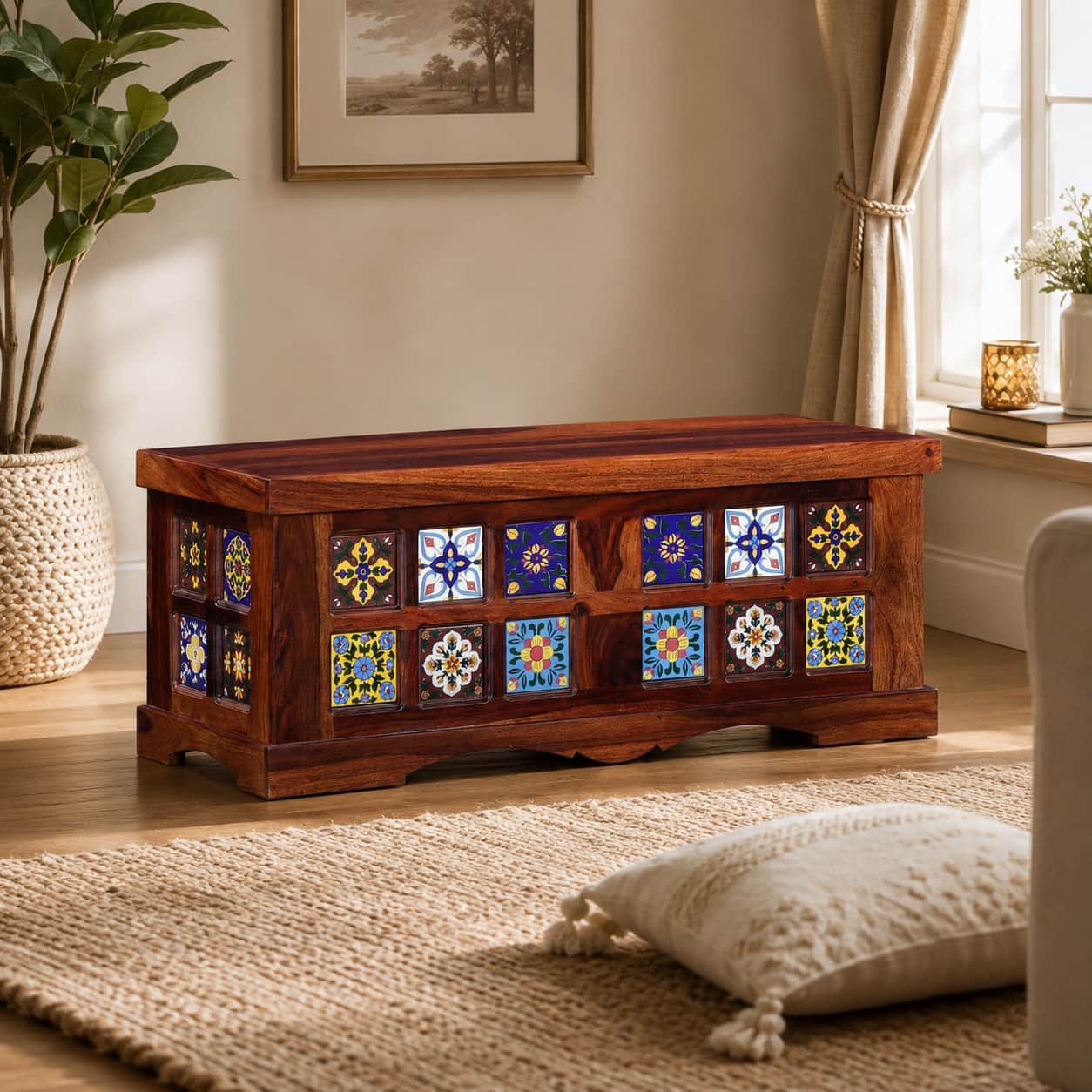 Rangrez Sheesham Wood Trunk in Honey Oak Finish - Woodenmood