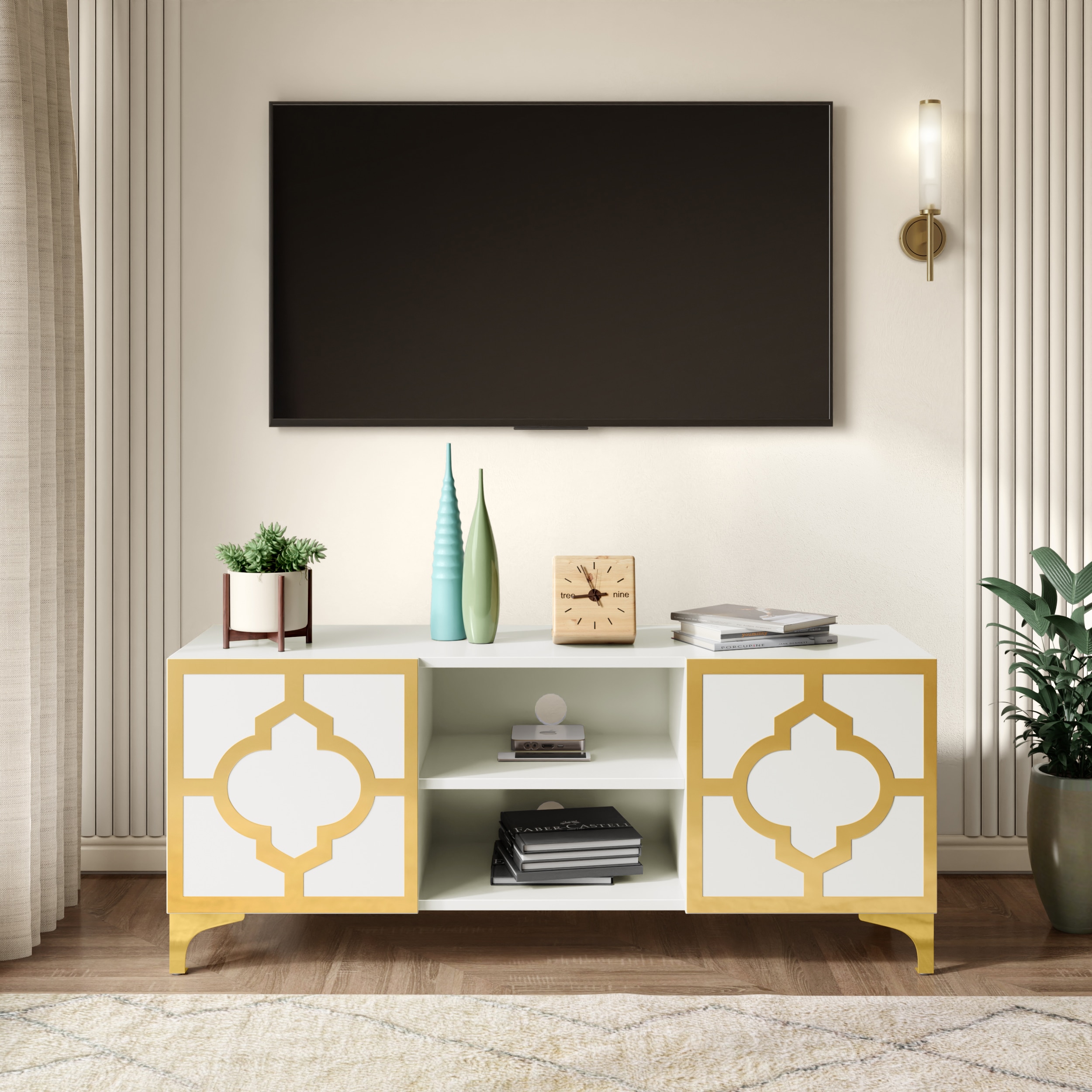 Gold Lux free-standing TV cabinet in White