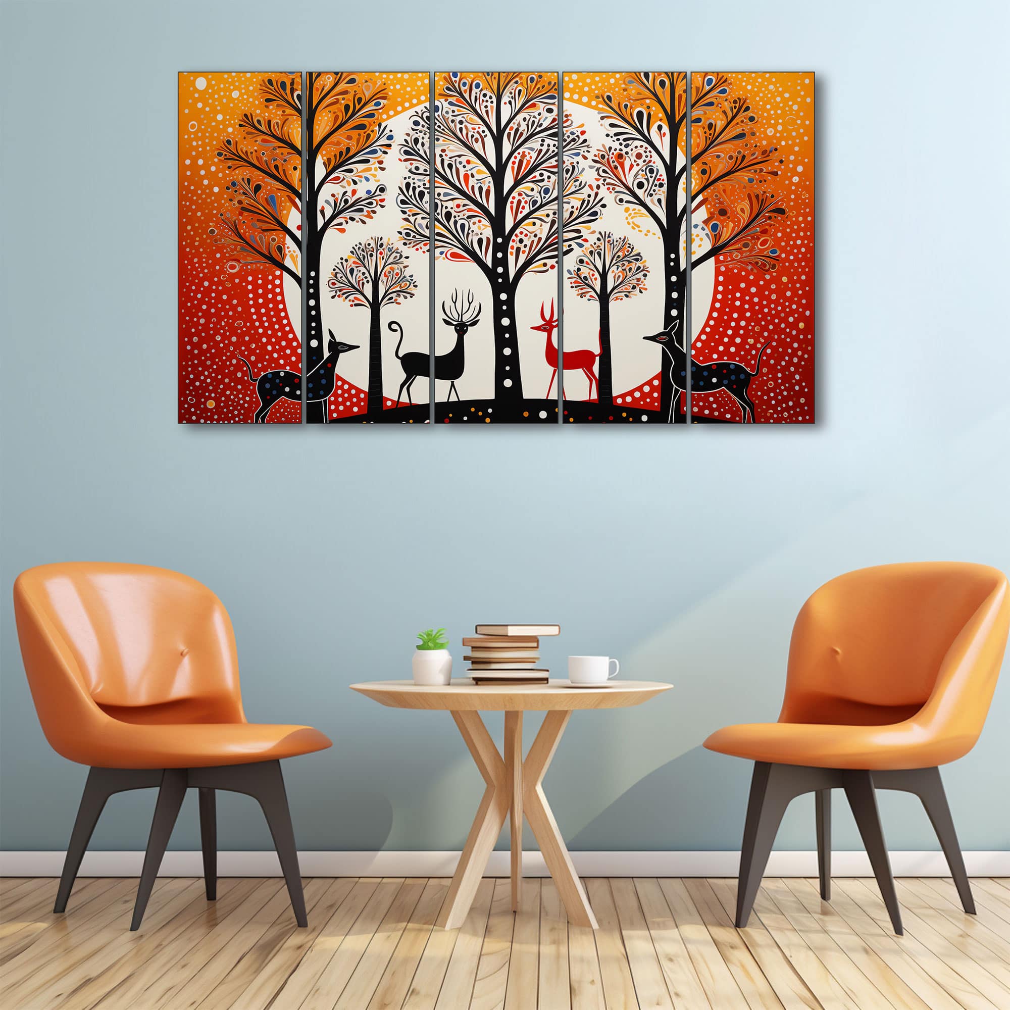 The Castle Decor Warli Art Wall Painting Wooden Framed 27x48 Inch (Style 4) - The Castle Decor
