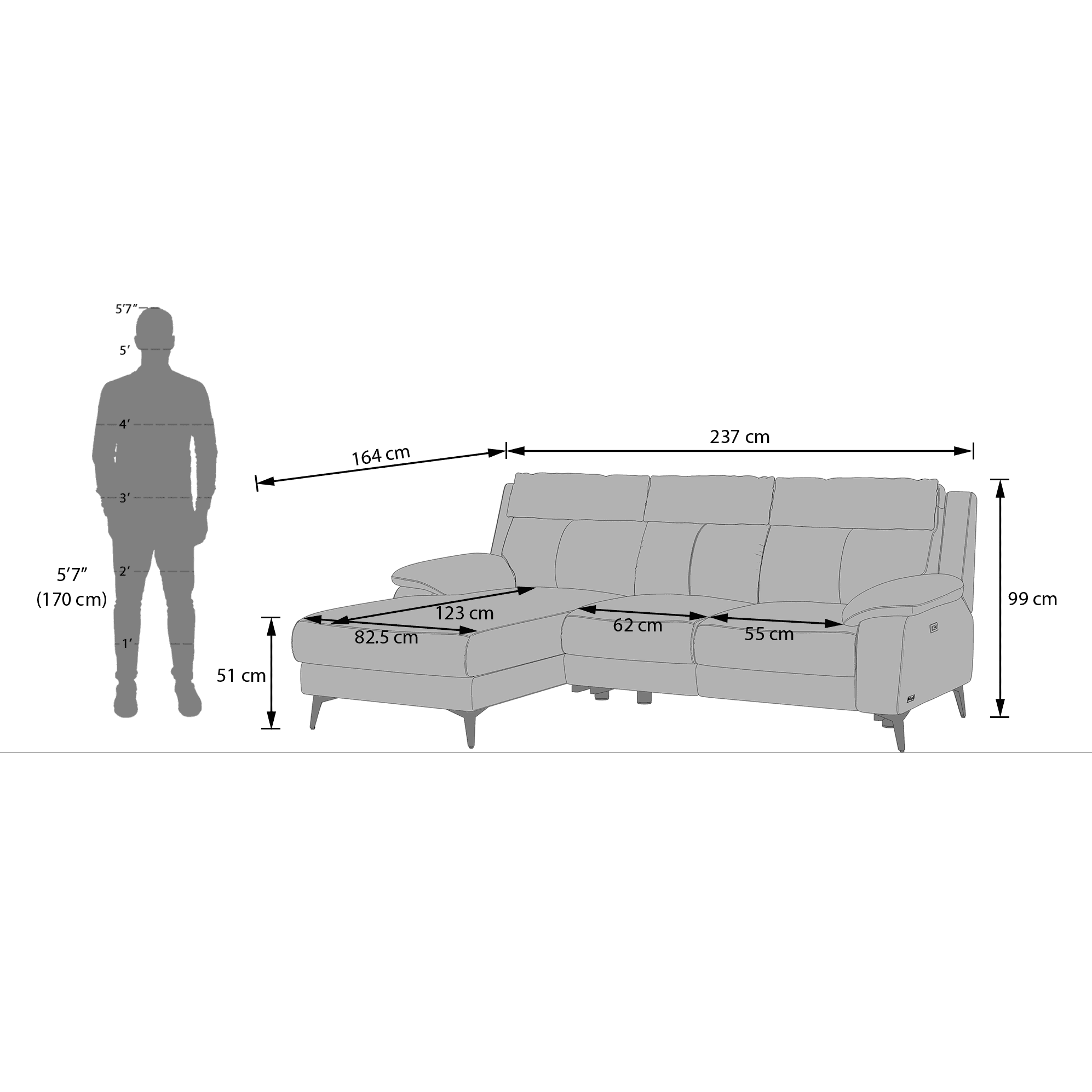 Emila Left Aligned Three Seater Sectional Recliner in Cream Colour