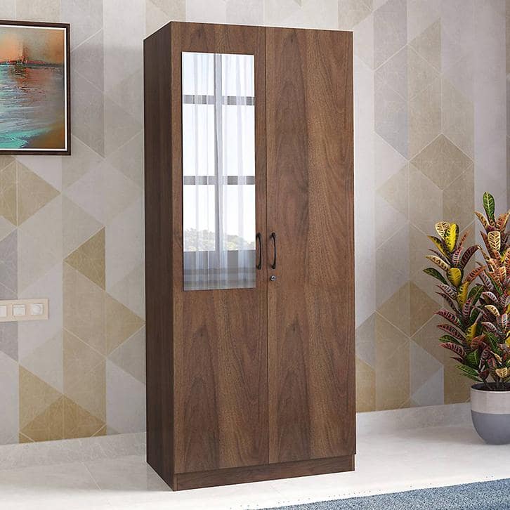 Zoey Engineered Wood 2 Door Wardrobe with Mirror in Classic Walnut Finish
