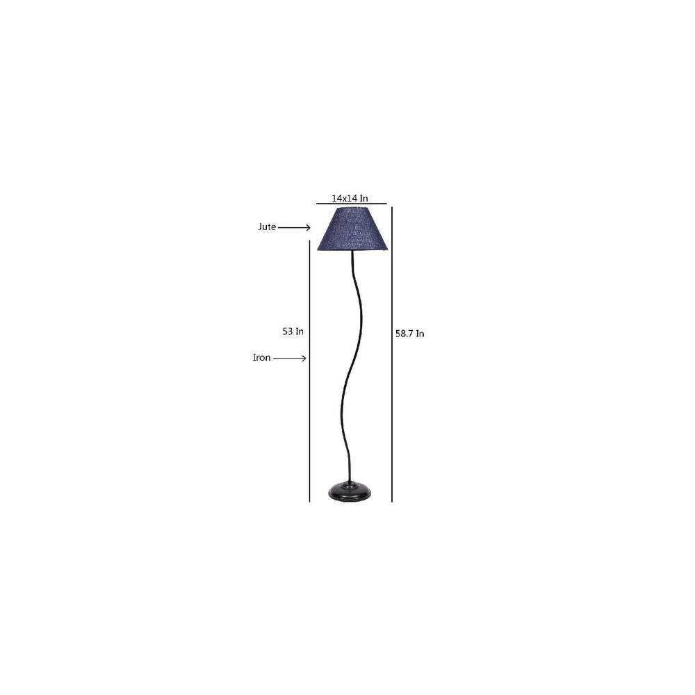 Piper Blue Natural Fiber Floor Lamp with Black Iron Base