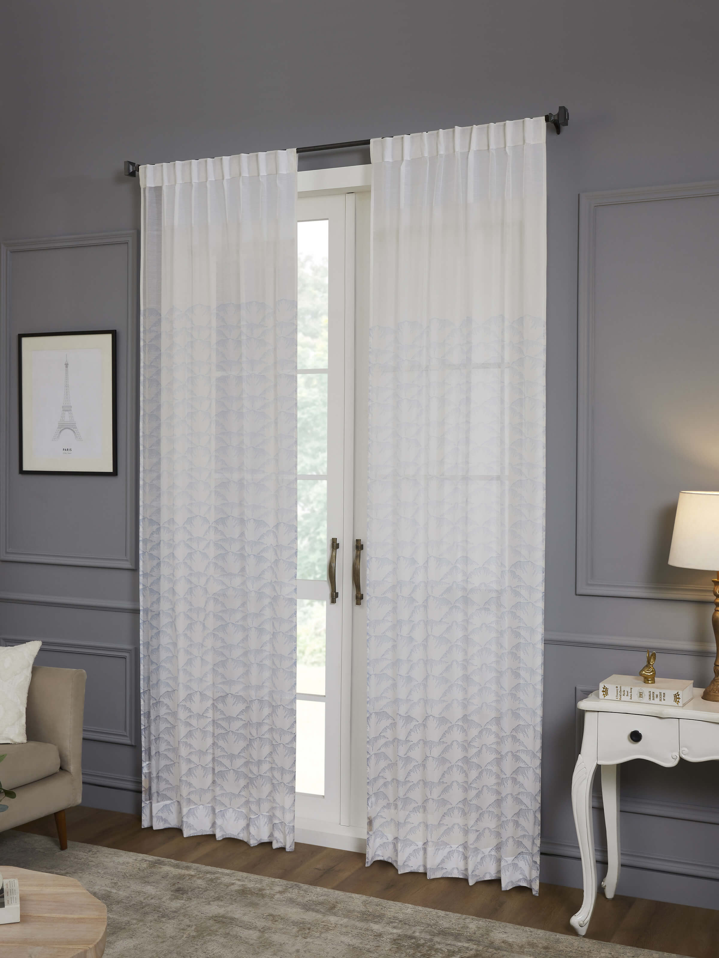 Parvat indigo ombre cotton silk Sanganeri hand block printed curtain 9 ft for long door – Swadesh