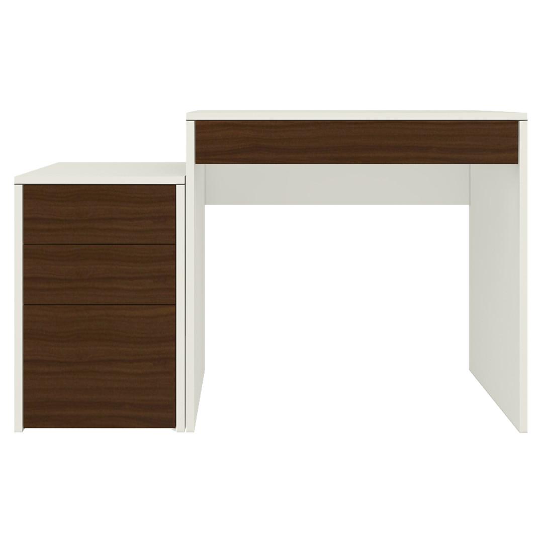 Eskada Study Desk cum Printer Table with 4 Handle Less Drawers in Ivory Coffee Walnut Colour