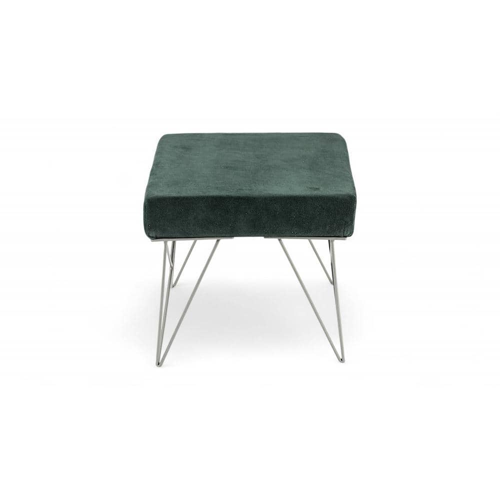 Asansol Sheesham Wood Accent Square Set of 2 Stools     in Green Cotton Velvet Upholstery
