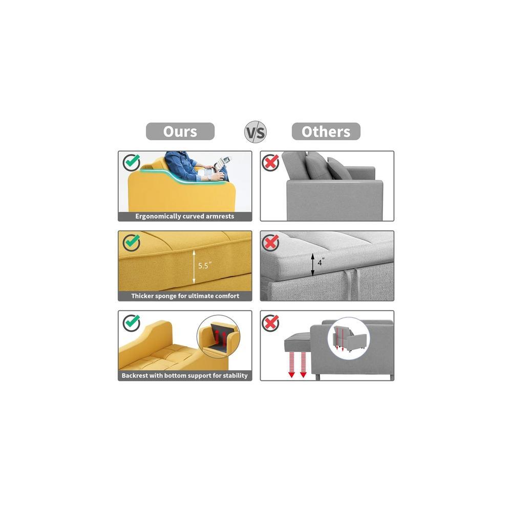 Alysha 1 Seater Sofa Cum Bed In Yellow Color