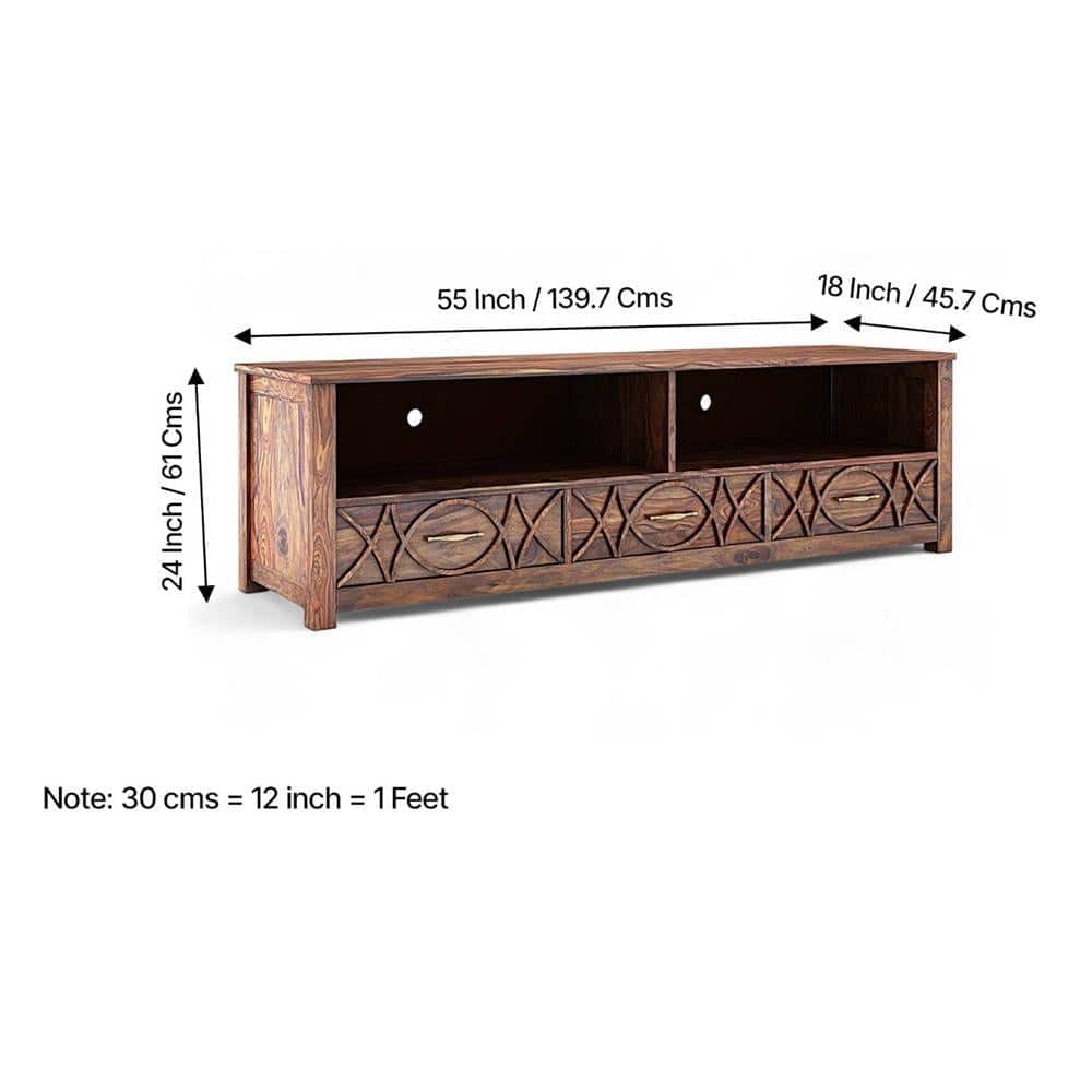 Vintara Sheesham Wood Contemporary TV Entertainment Unit for TV upto 65 inch in TEAK FINISH