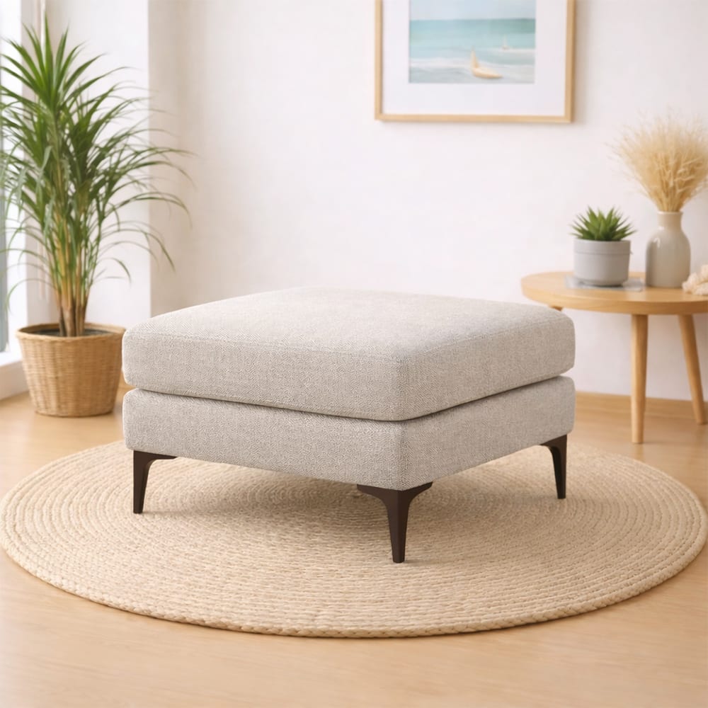 Doe Buck Minimal Luxe Ottoman Bench in Light Grey Colour Fabric with Dark Wood Legs - Doe Buck