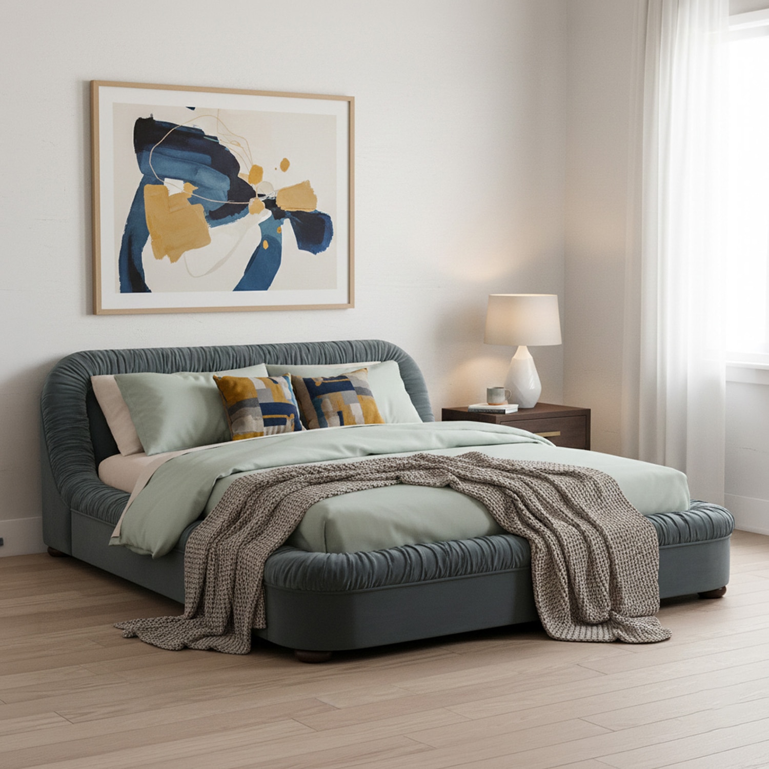 Casa Haven Relax Queen Size Bed in velvet With Engineered Hardwood Frame & Hydraulic Storage - Nestroots