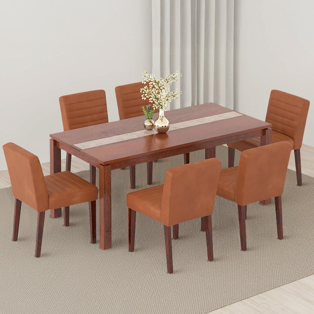 Atlas Crest Storage Solid Wood 6 Seater Dining Table With Set Of 6 Ludo Dining Chairs