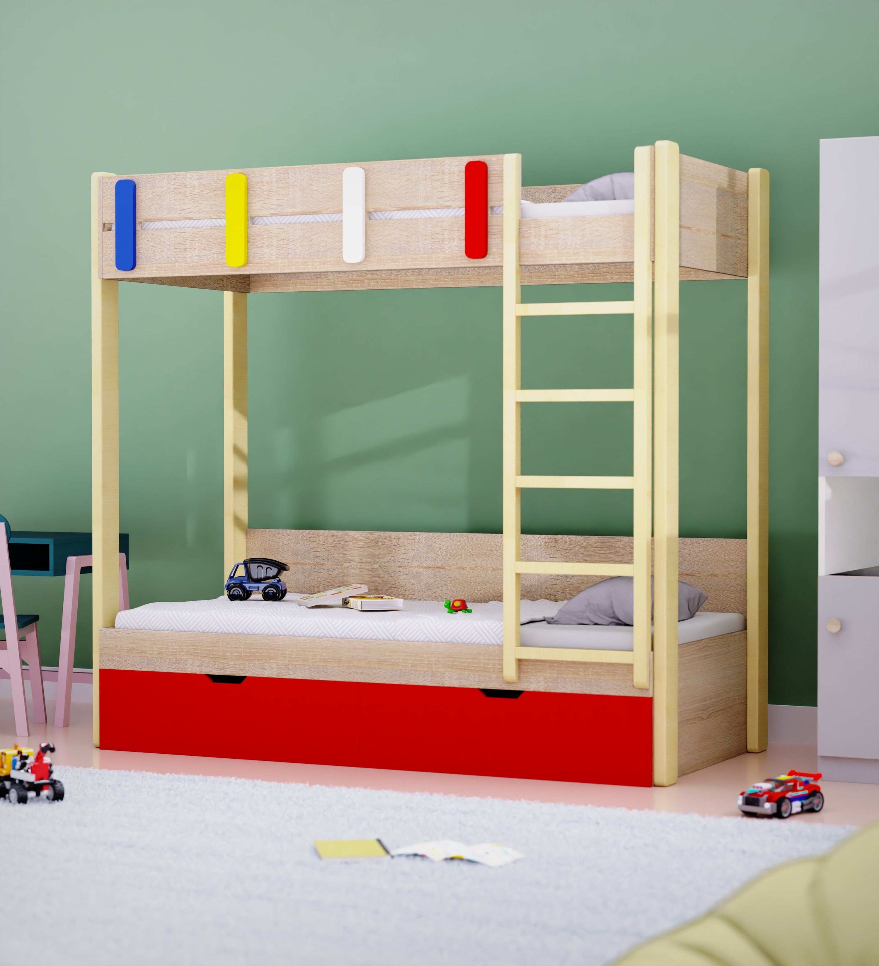 Pine Tree Single Size Bunk Bed In Oak Colour