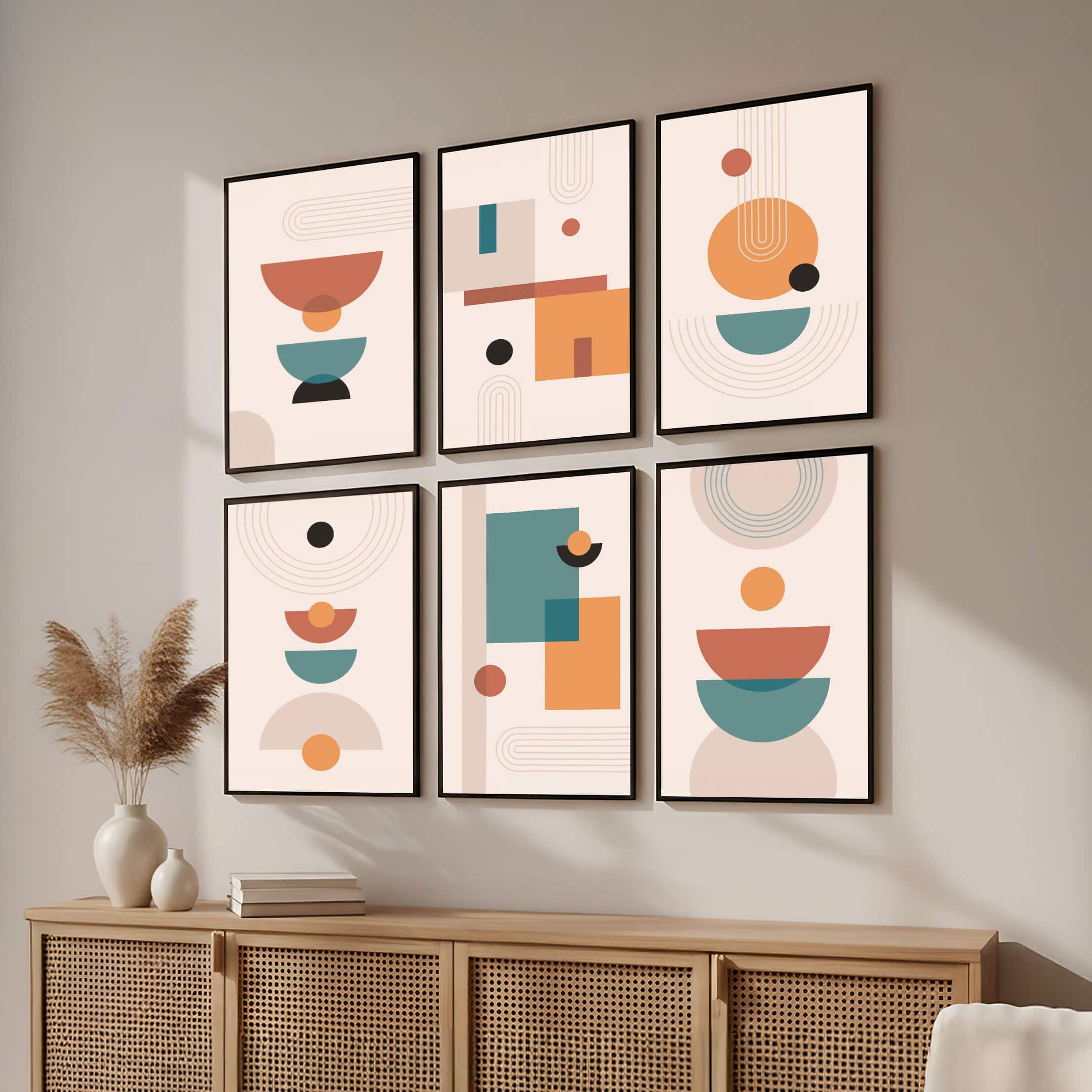 The Castle Decor Boho Abstract Botanical Wall Art Set of 6 Design 1 11x17 Inch - The Castle Decor