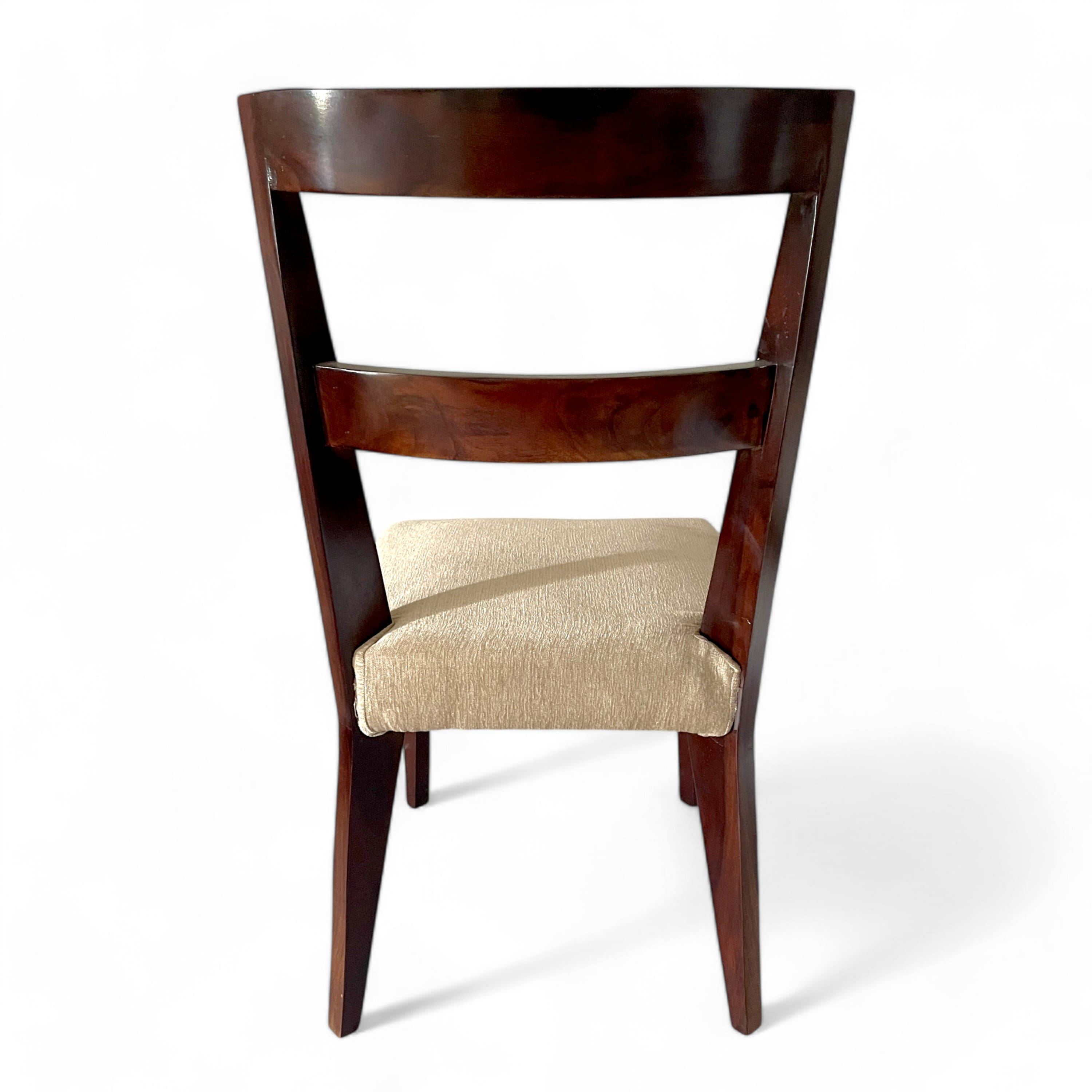 Newport wood Dining Chair in Beige Mossy Fabric Cushioning with DARK WALNUT FINISH