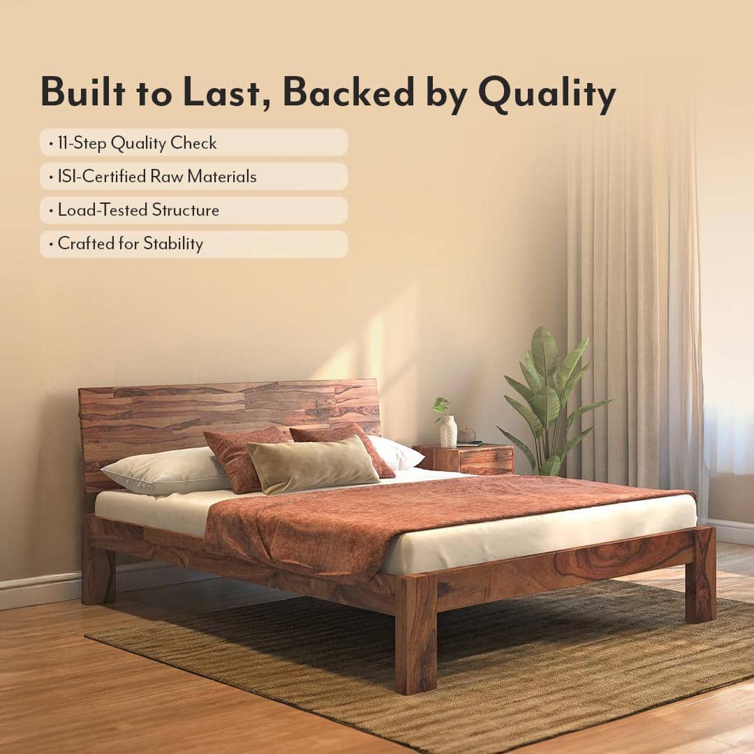 Boston Solid Wood Queen Size Non Storage Bed in Teak Finish