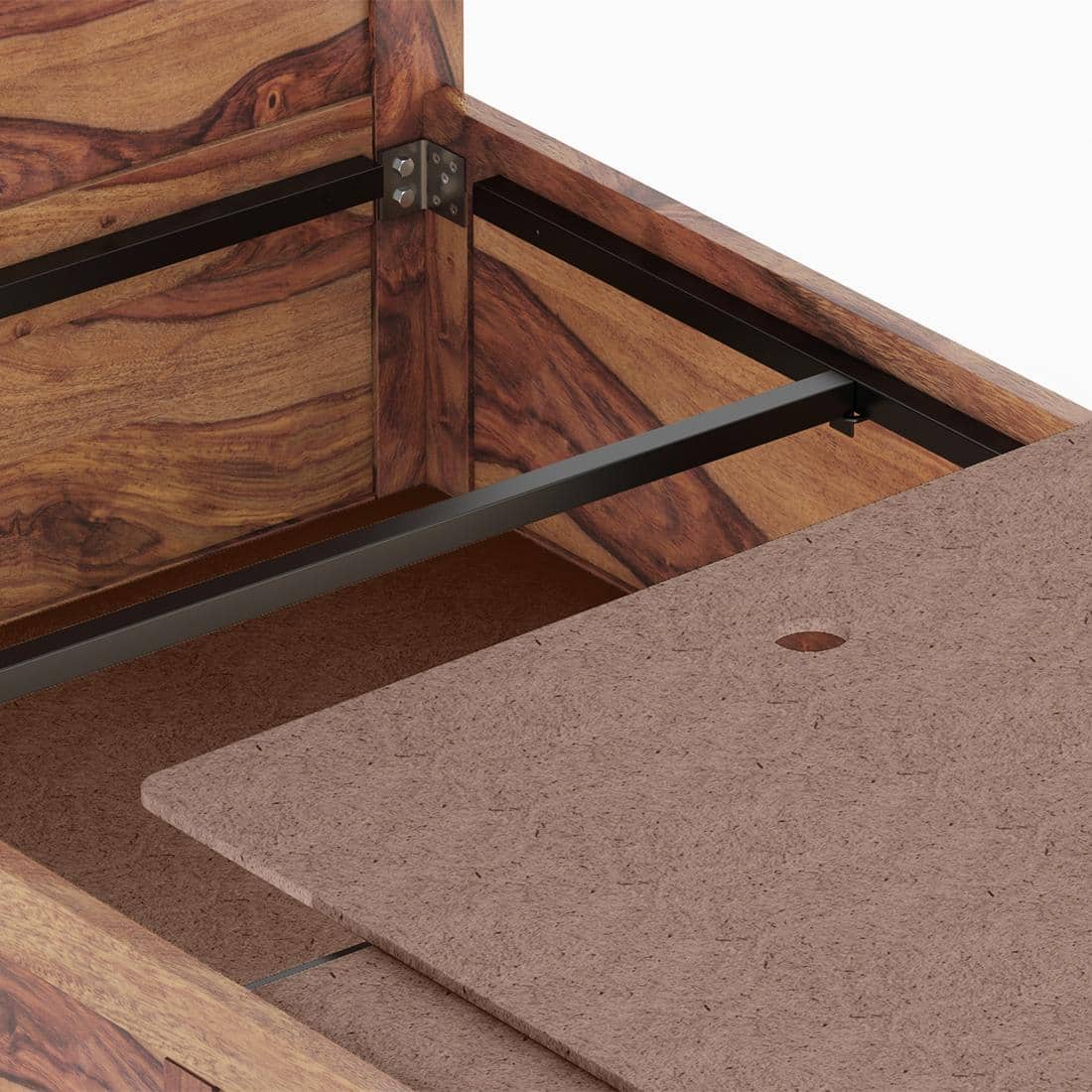 Fidora Solid Wood Single Storage Bed In Teak Finish