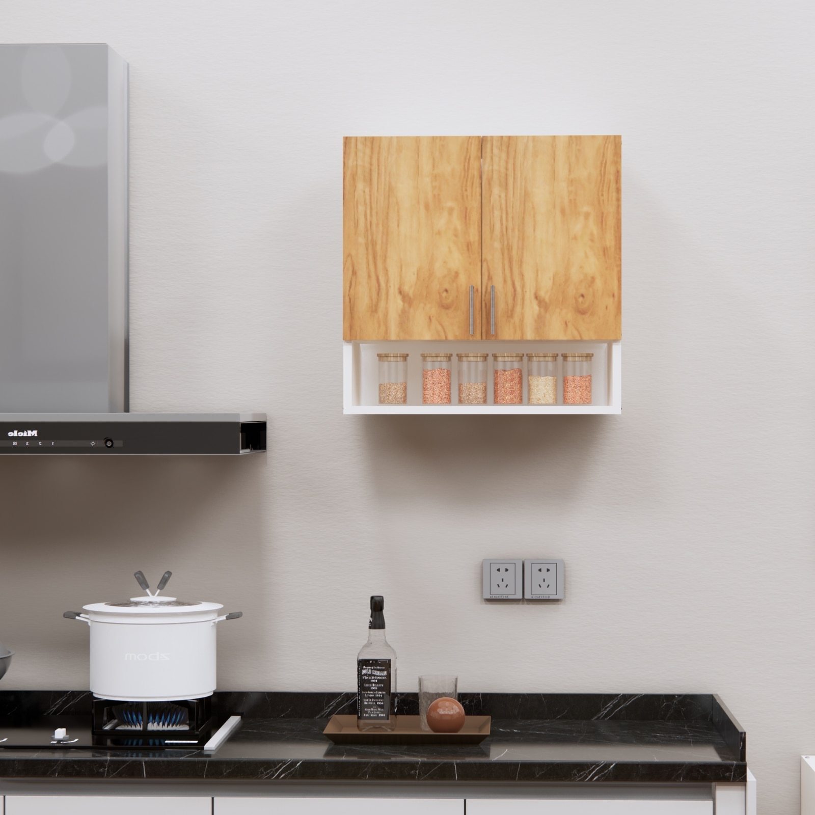 2 Doors Modular Wall Mounted Kitchen Cabinet With Organizer Shelf In Highland Pine Finish - Speciality Panels