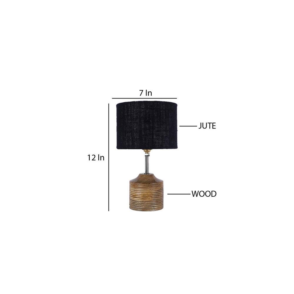 Gloria Black Natural Fiber Shade Table Lamp with Natural Wooden Base