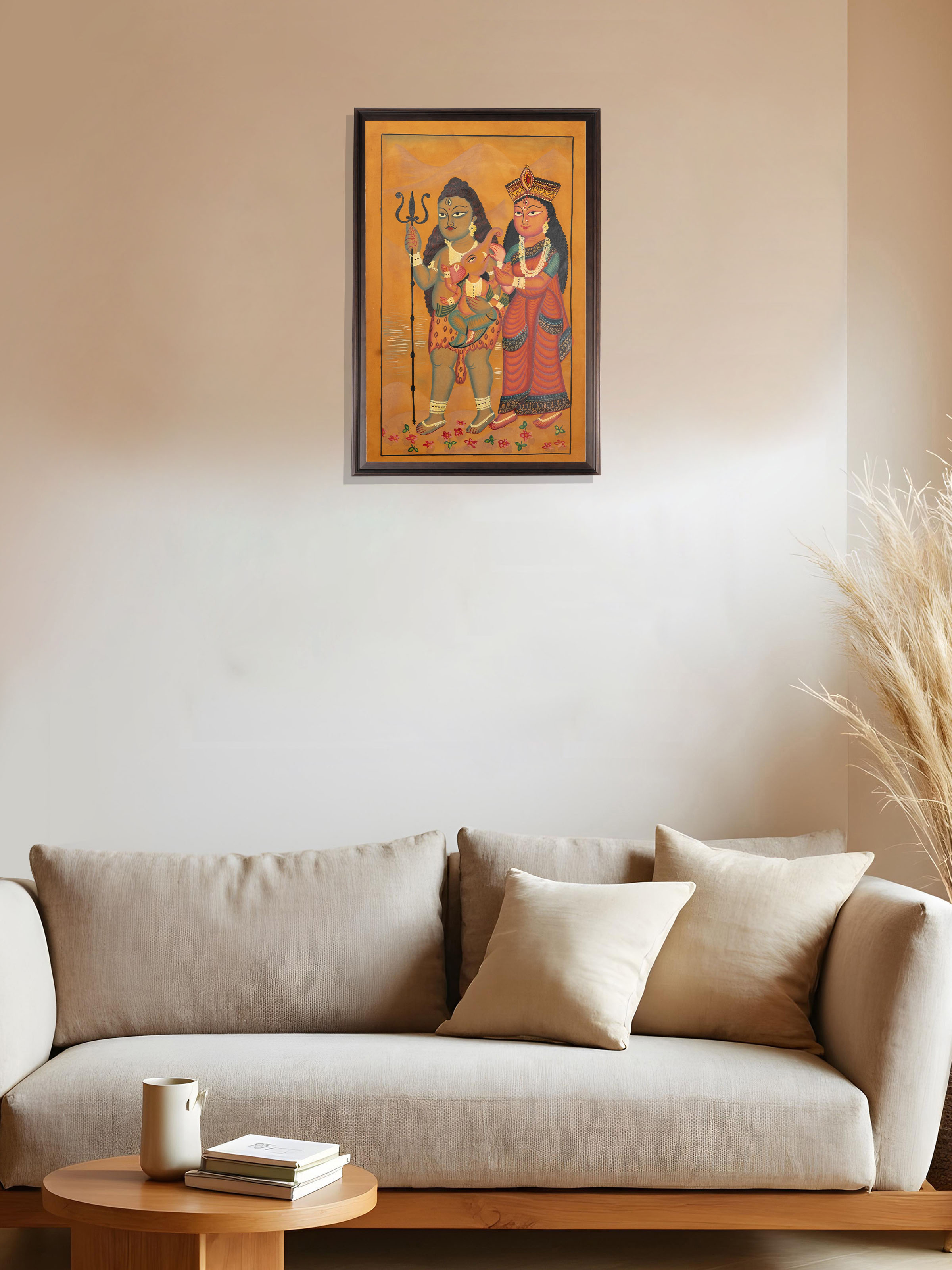 Lifestyle view of Shiva Parvati Kalighat Painting