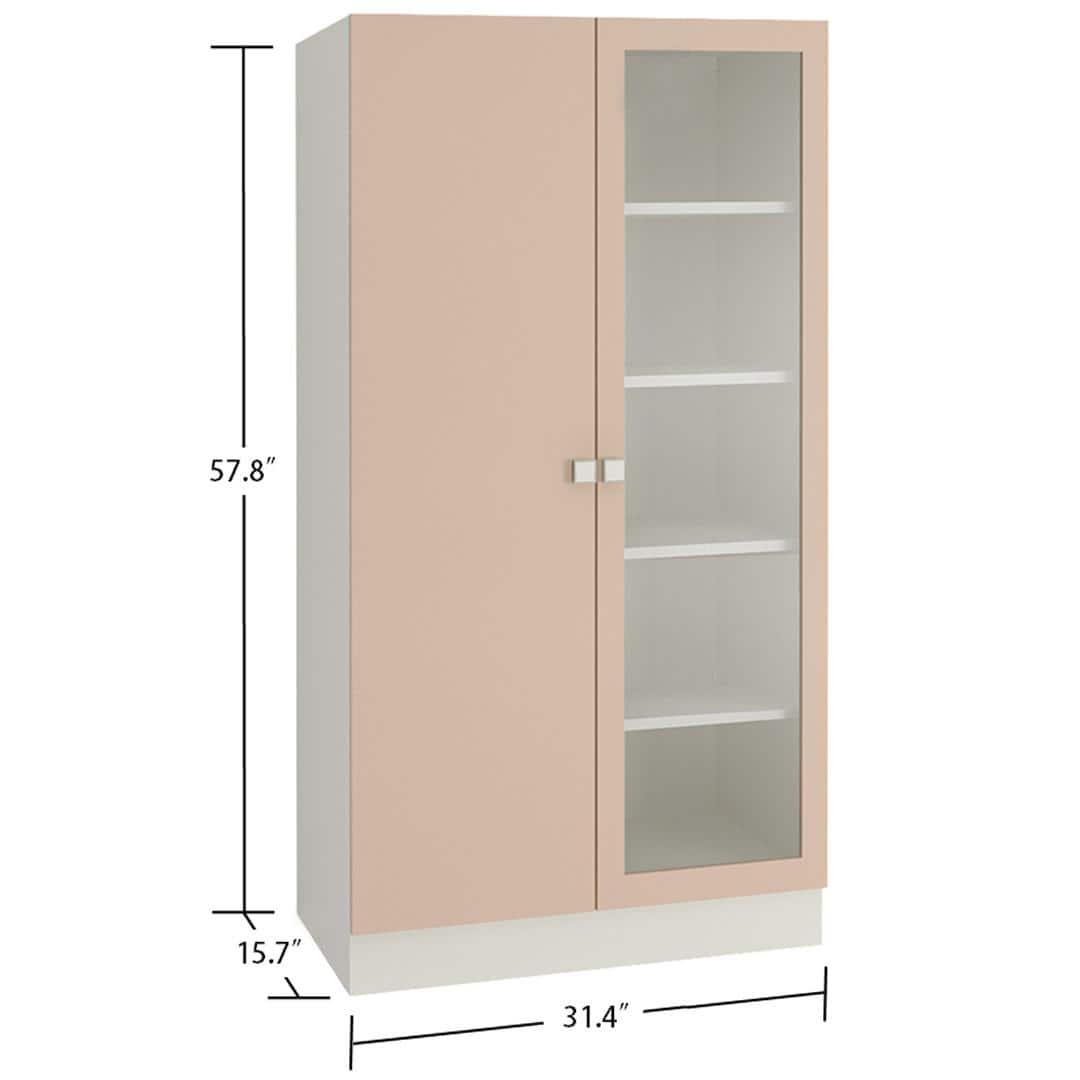 Celestia Double Door Bookshelf cum Crockery Cabinet with Toughened Glass in Sandy Beige Colour
