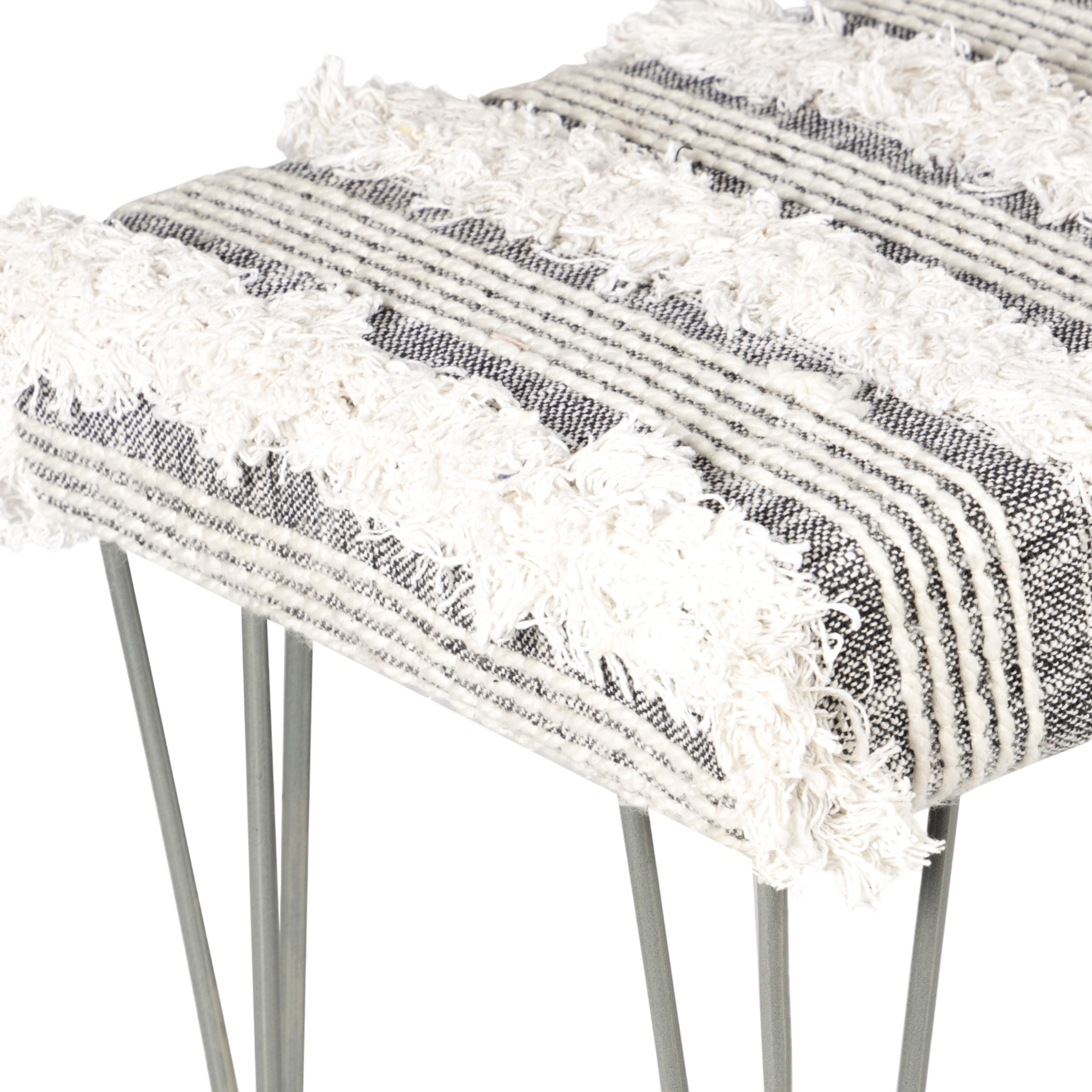 Belmont Sheesham Wood Mid Century 3 Seater Bench With Metal Legs In Grey Fabric