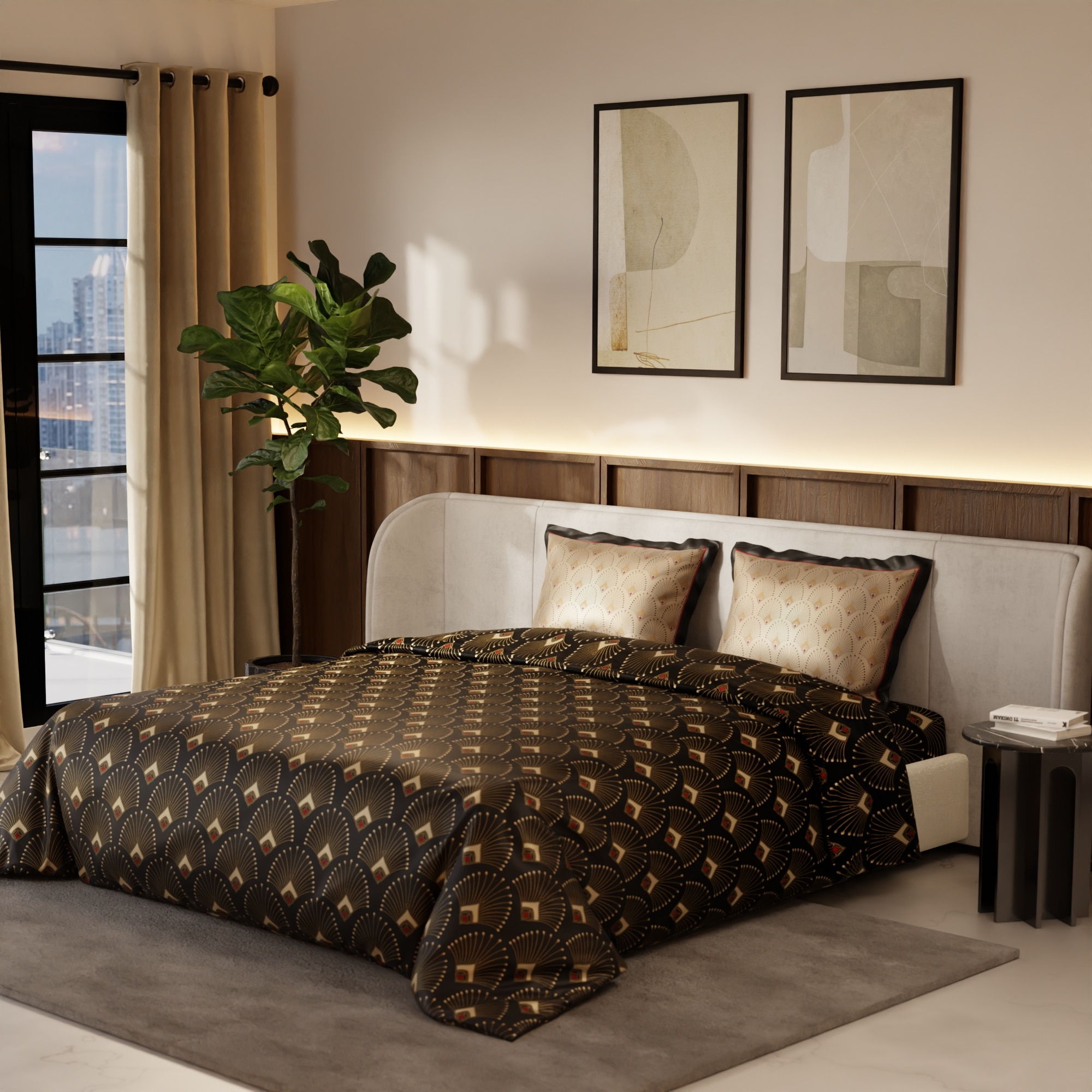 Stoa Paris Satin Comforter Set for King Size Bed 300TC Premium Bedding Midnight Glamour - Stoa Paris