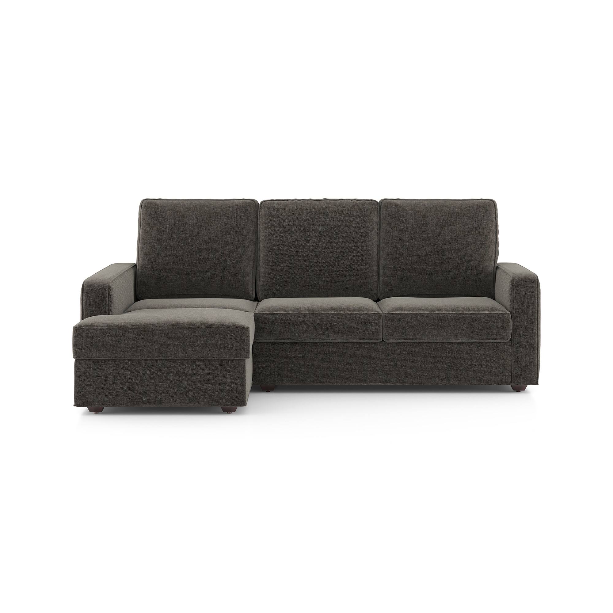 Apollo Sofa (Colour : Smoke, Cushion : Hard, Back Type : High Back, Seating Capacity : Left Aligned 2 Seater + Left Aligned Chaise + Ottoman) - Urban Ladder
