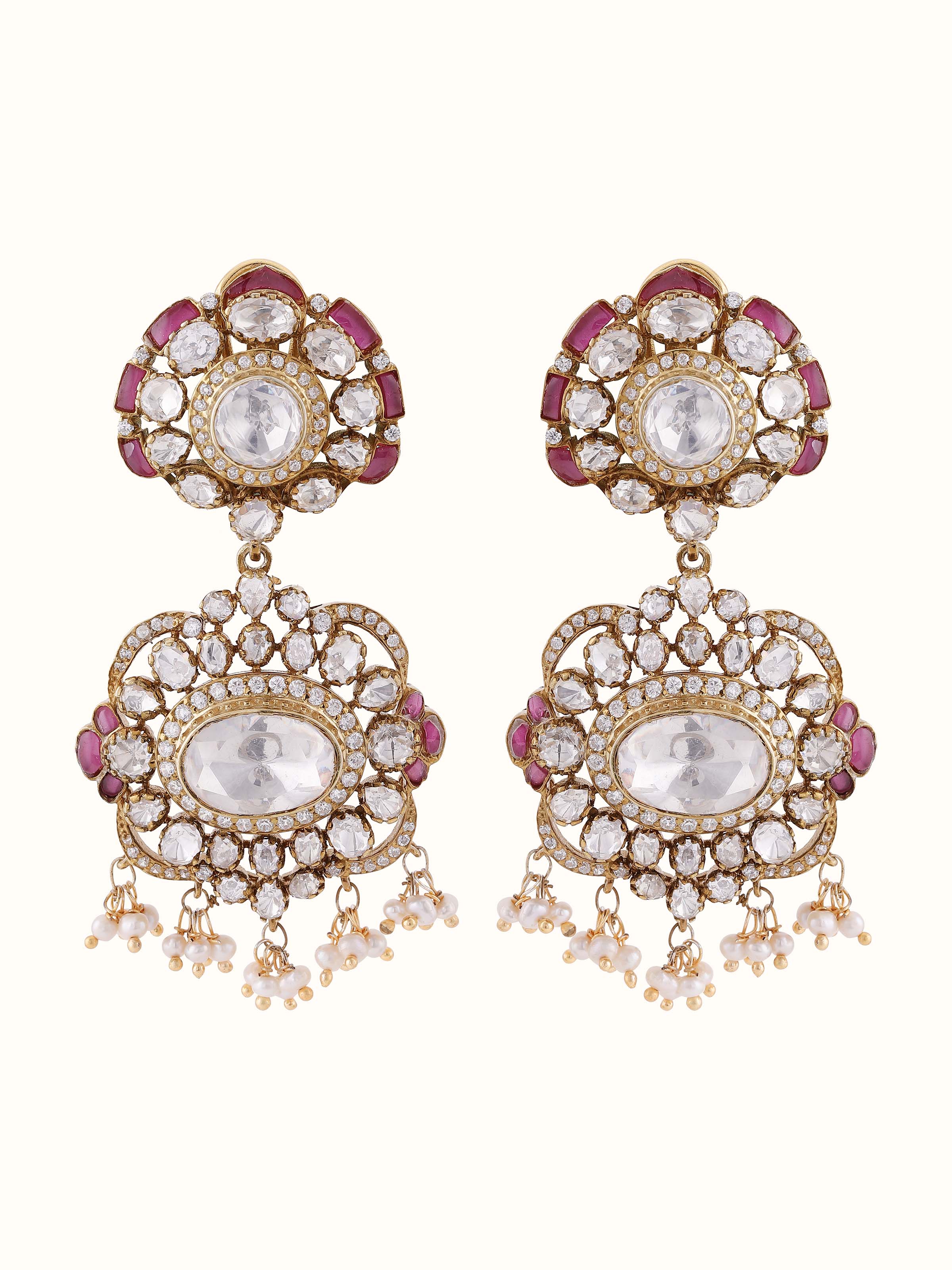 Front view of silver smithing drop earrings