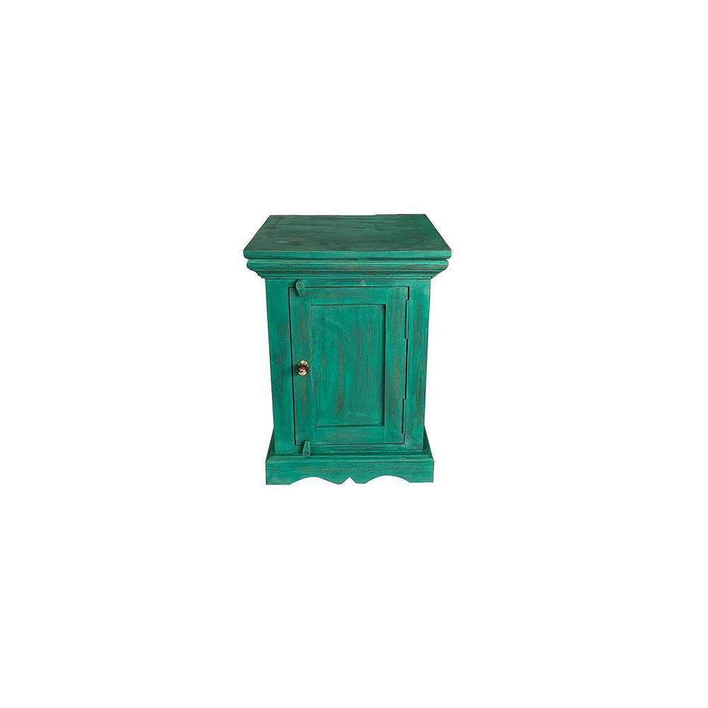 Queens Sheesham Wood Bedside Table in Antique Green Finish