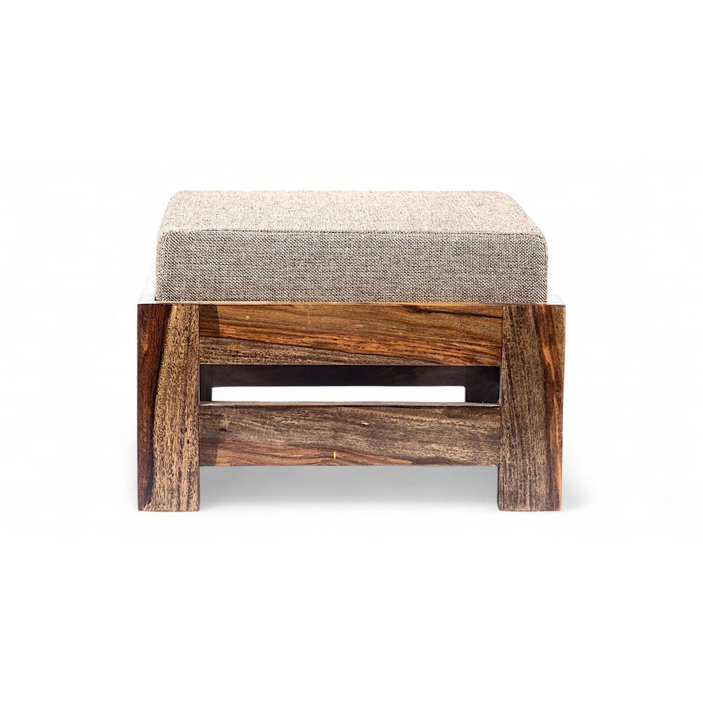 Amber Sheesham Wood Foot Stool in Teak Finish with Jute Beige Cushion