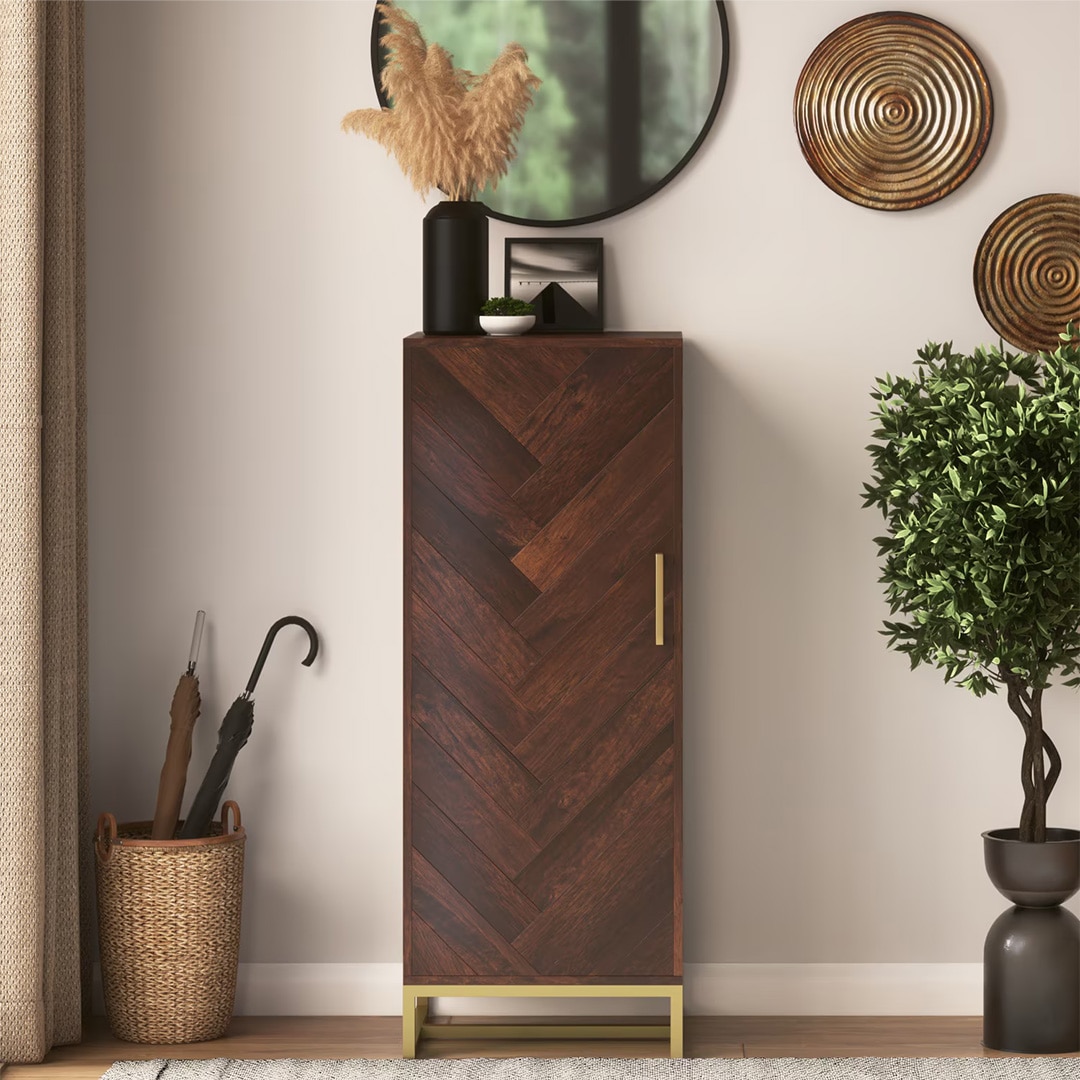 Nina 12 Pairs Solid Wood Shoe Cabinet In Mango Walnut Finish - Urban Ladder