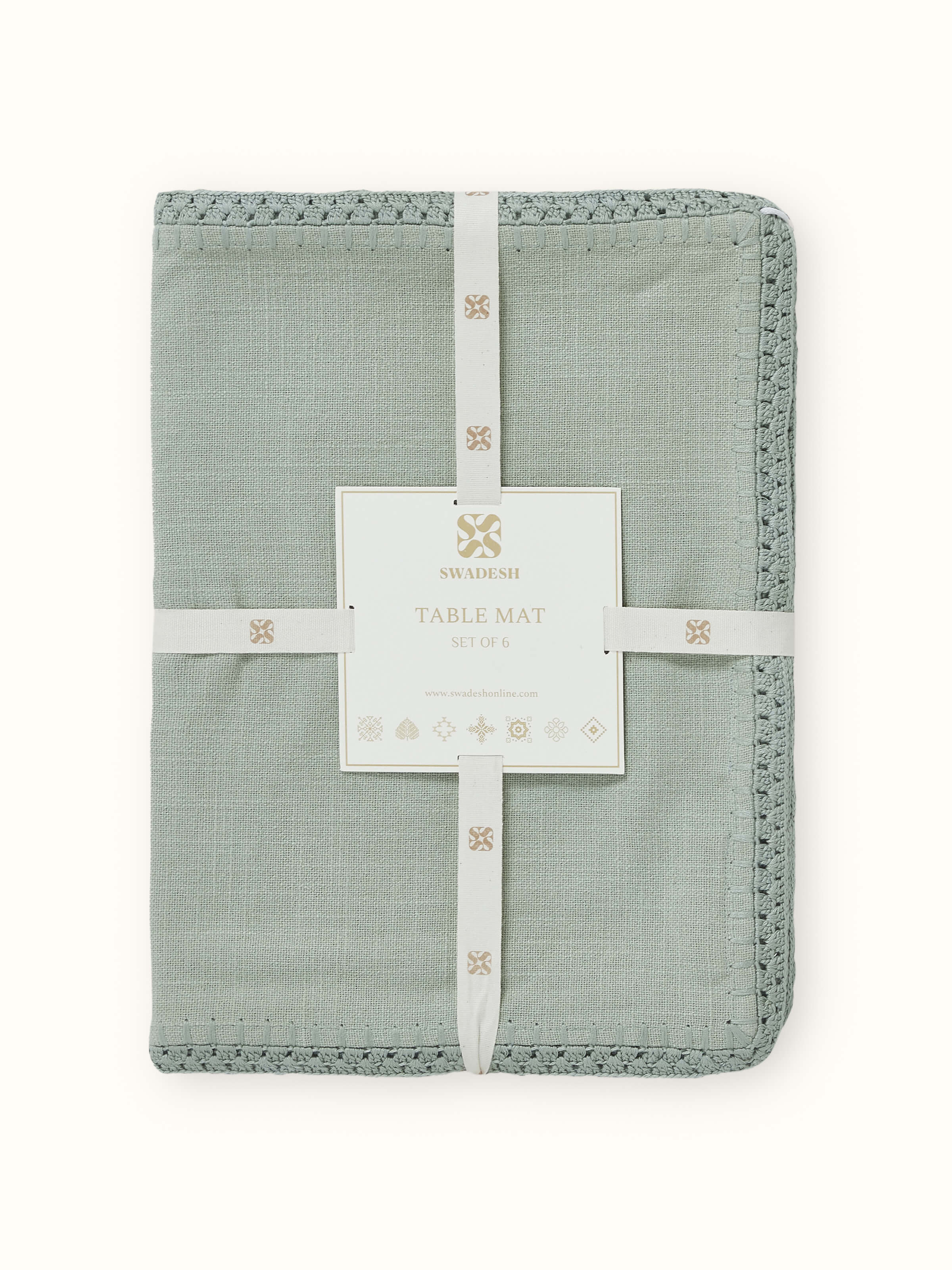 Nityam Light Green Cotton Slub Crochet Table Mat (6 Pcs)