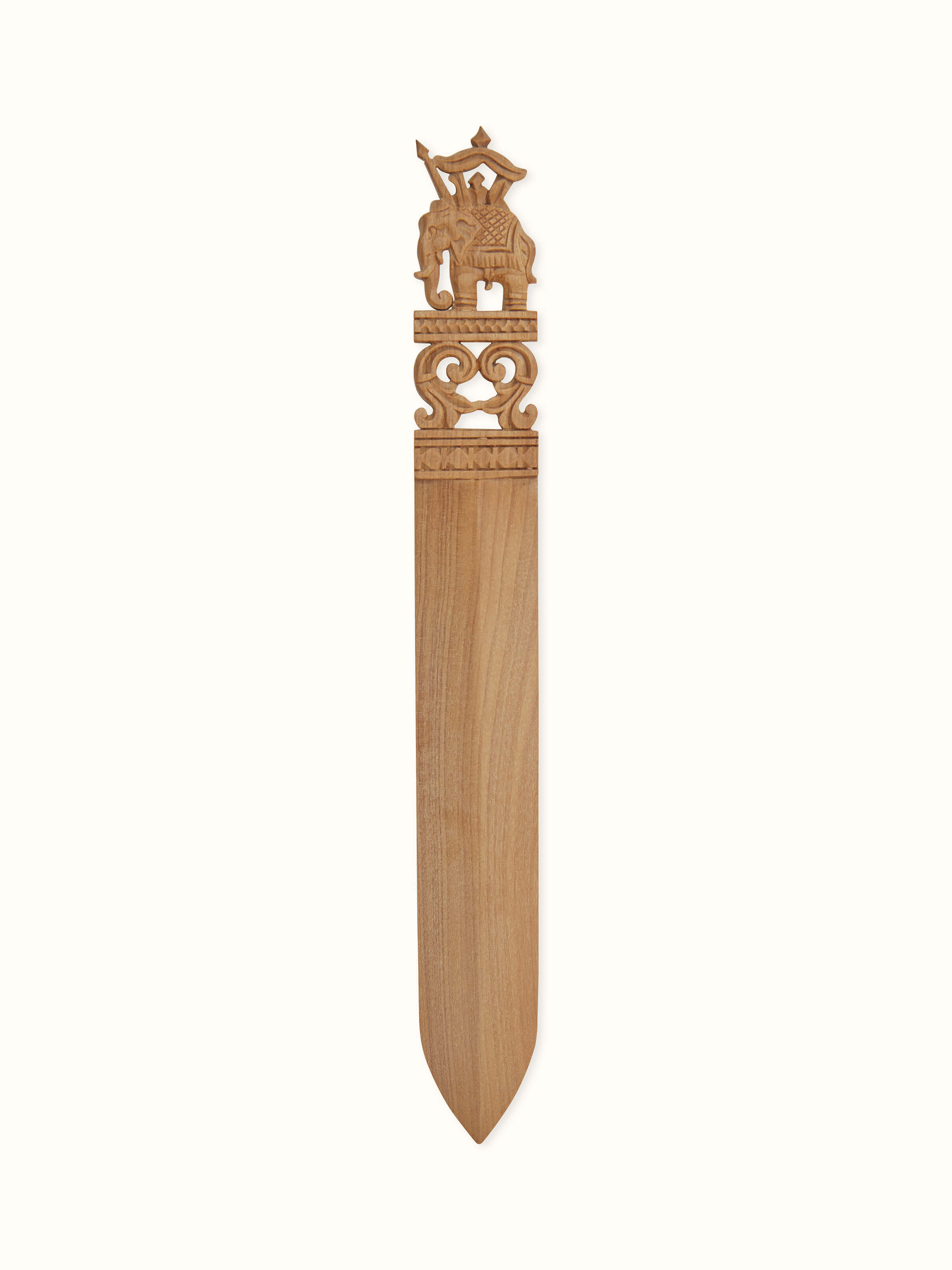 Detailed view of Carved Sandalwood Paper Cutter from Swadesh showcasing its elegant design and fine quality wood