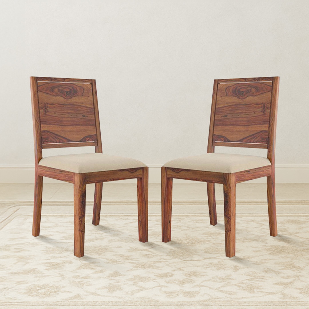 Oribi Solid Wood Dining Chair Set Of 2 In Teak Finish