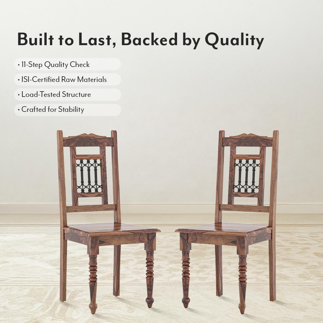 Bunai Solid Wood Dining Chair Set Of 2 In Teak Finish