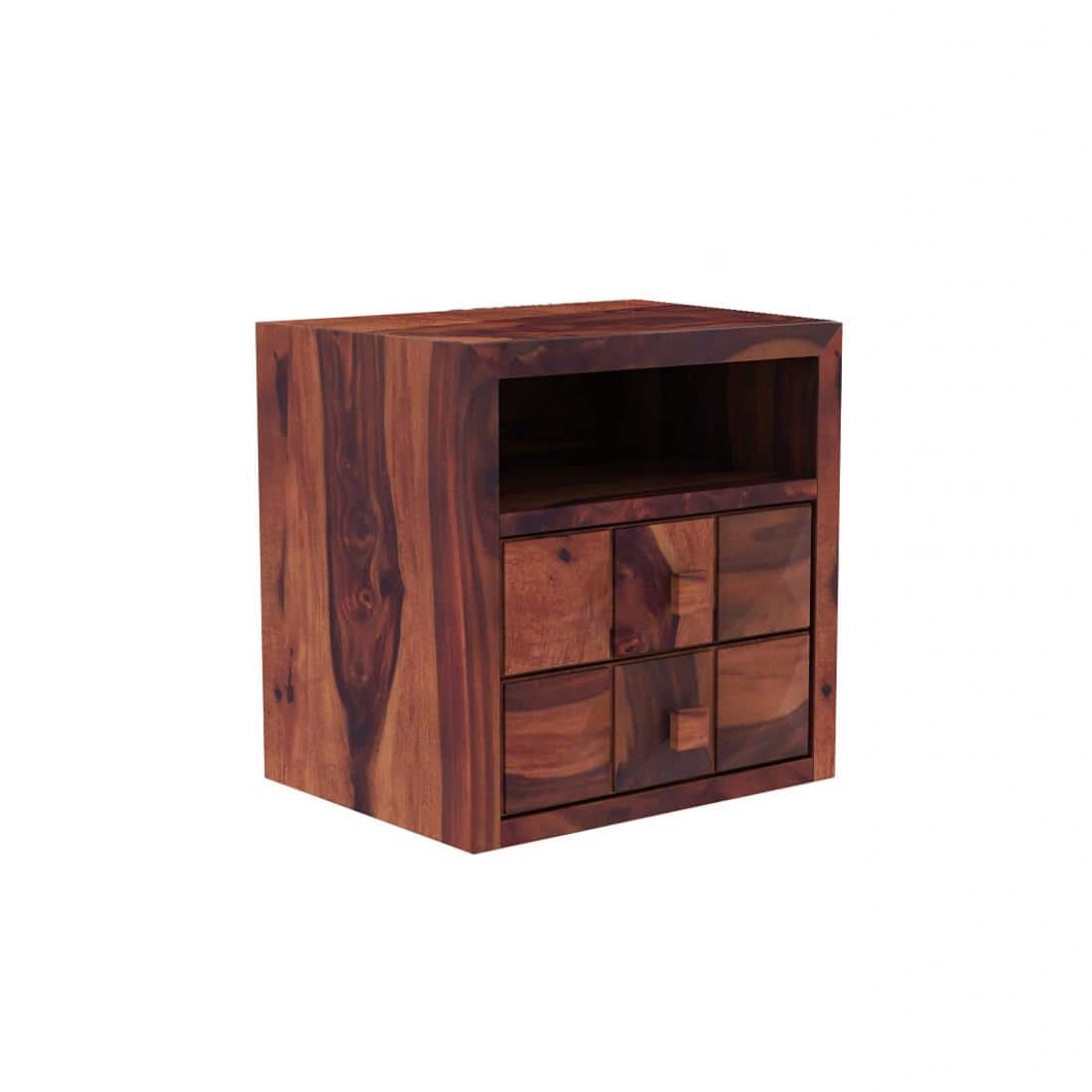 DiamondSolid Wood  Bedside Table in Teak Finish