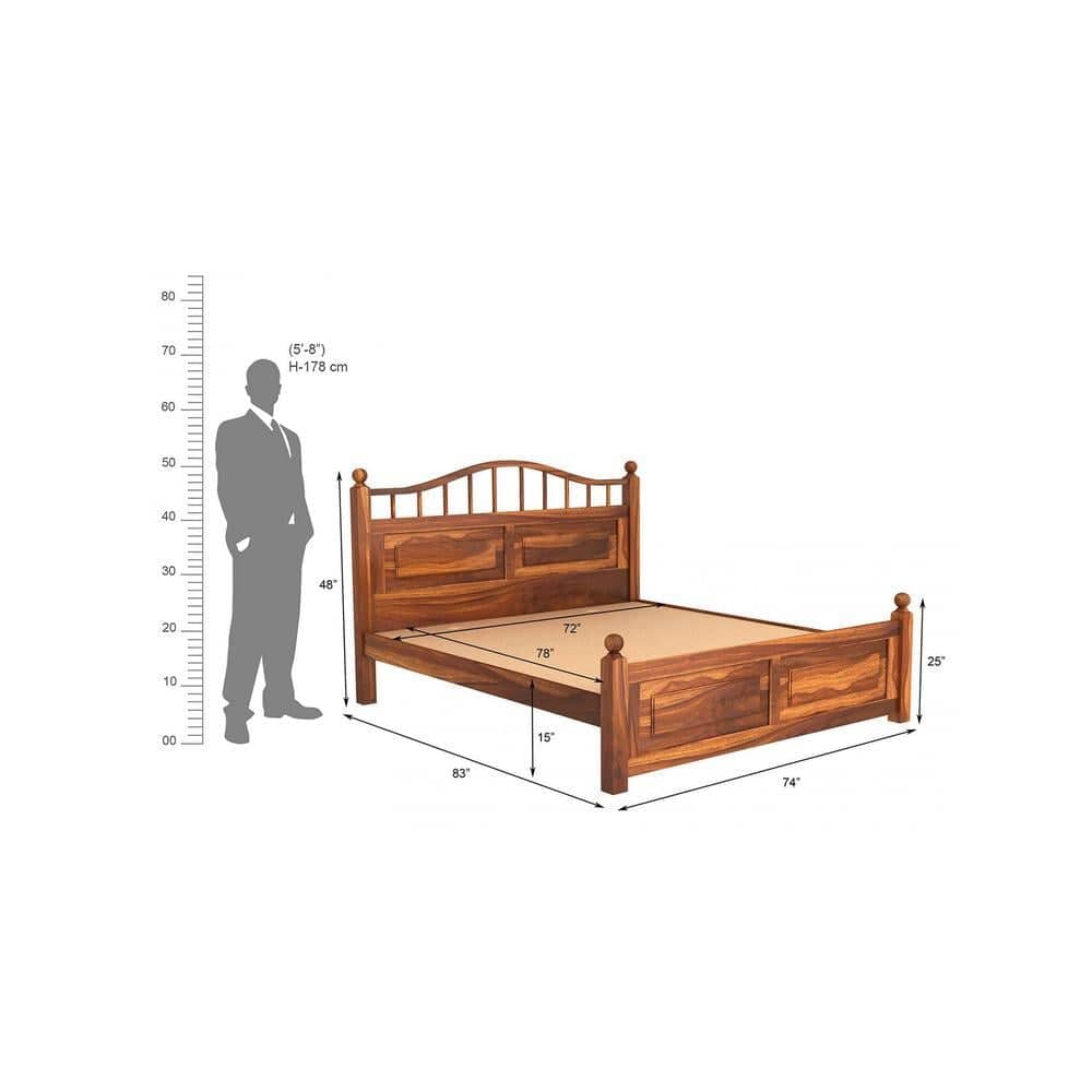 Syan Sheesham Wood King Size Bed Non Storage Provincial Teak Finish (72 x 78 inches)