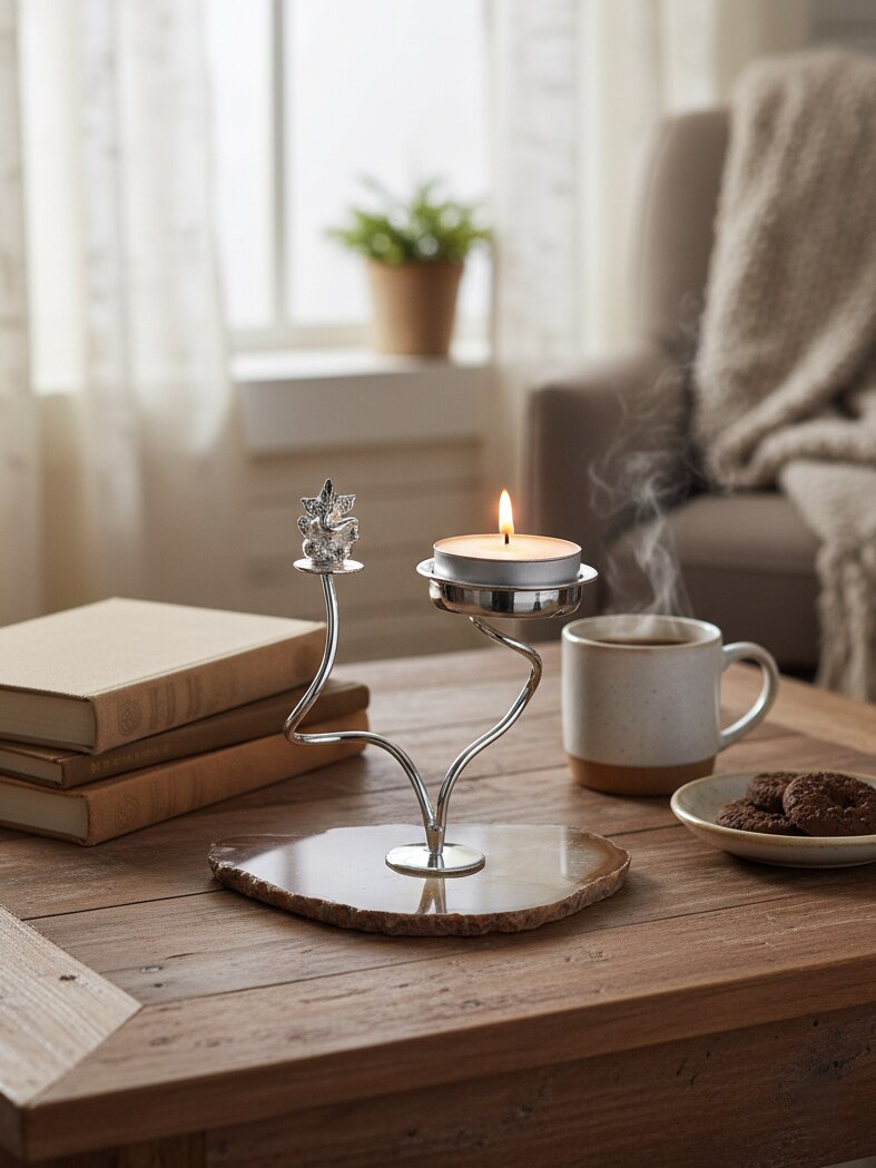 Lifestyle view of Silver-plated Ganesha T-light Holder