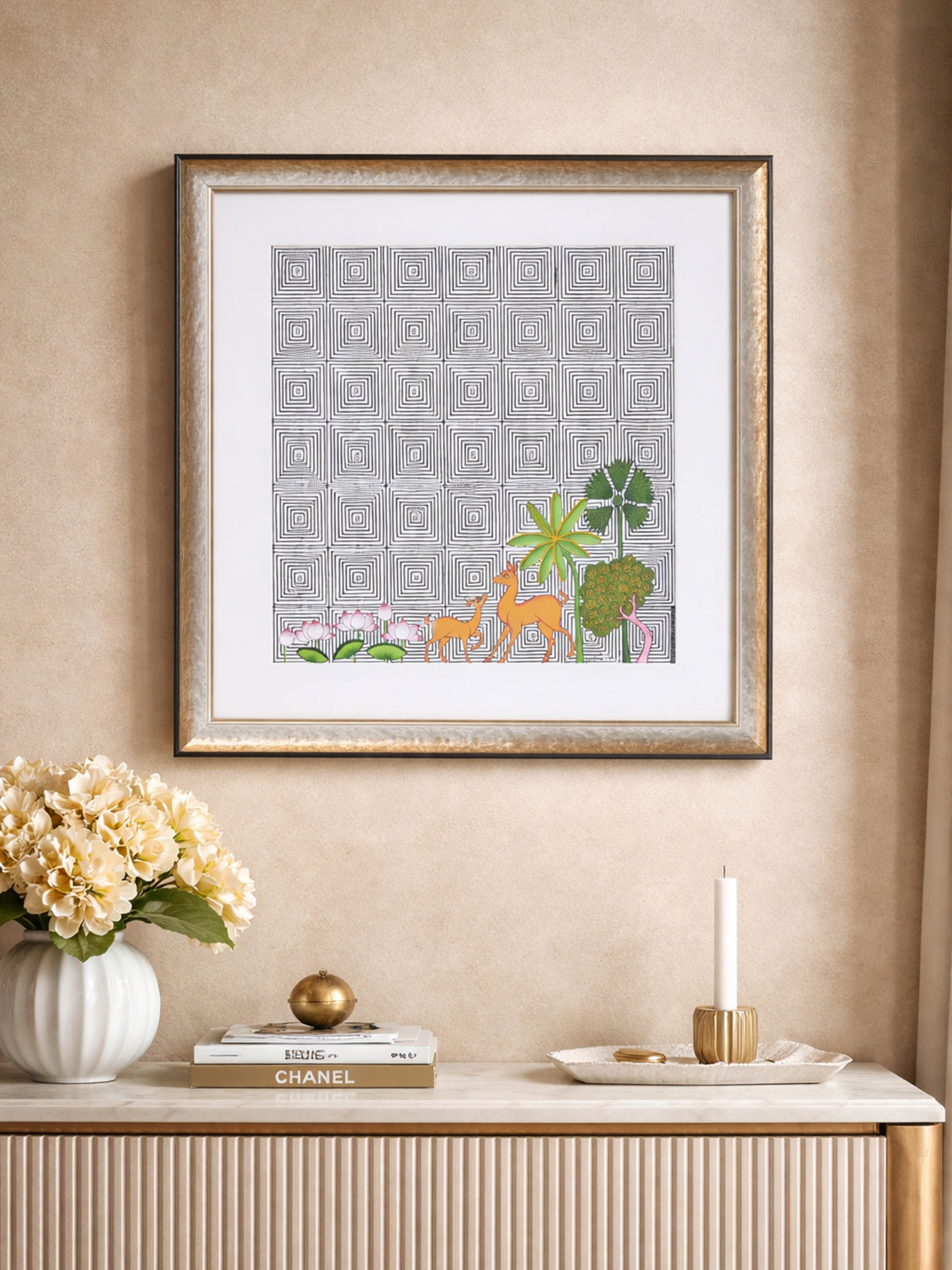Deer Geometric Illusion Pichwai Painting
