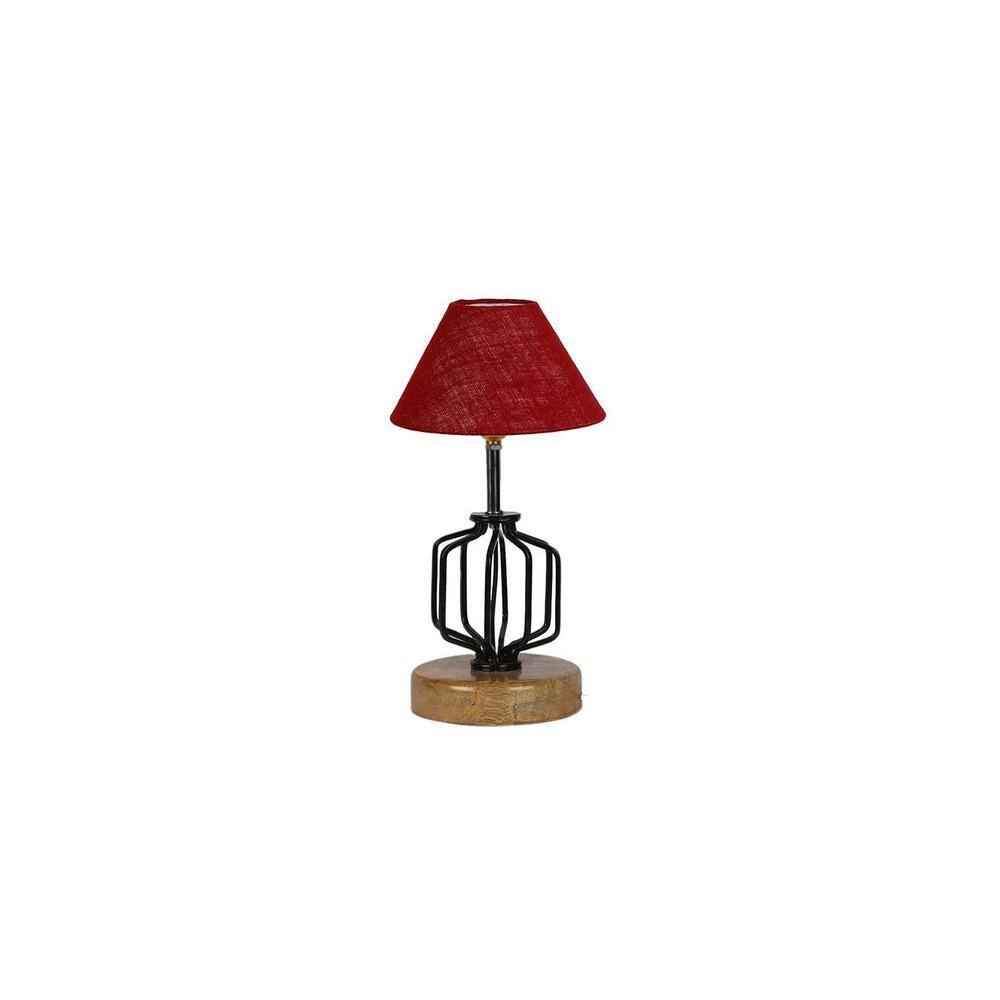 Gabrielle Maroon Jute Table lamp with Wood & Iron Base