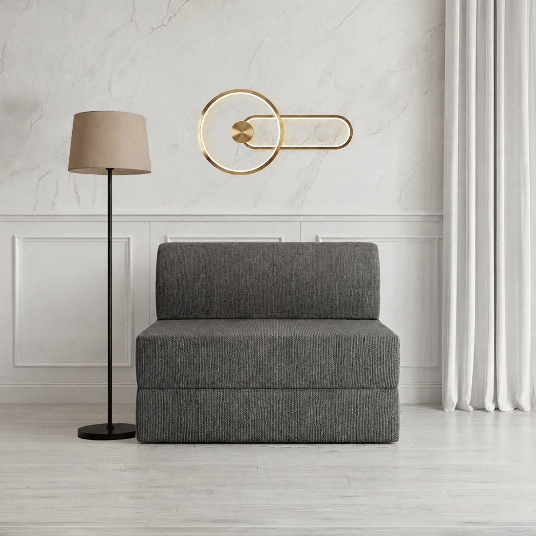 Sleepwell Sofa Cum Bed Single Seater Resitec Foam Grey 75x30x7 Inch - Sleepwell