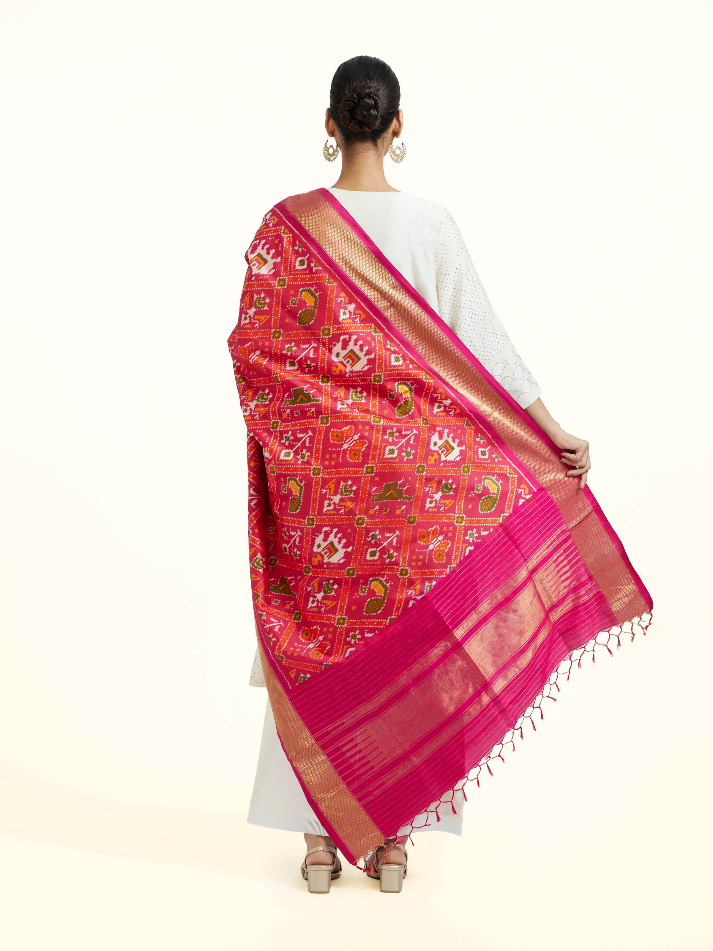 Red Silk Pochampally Weft Ikat Dupatta