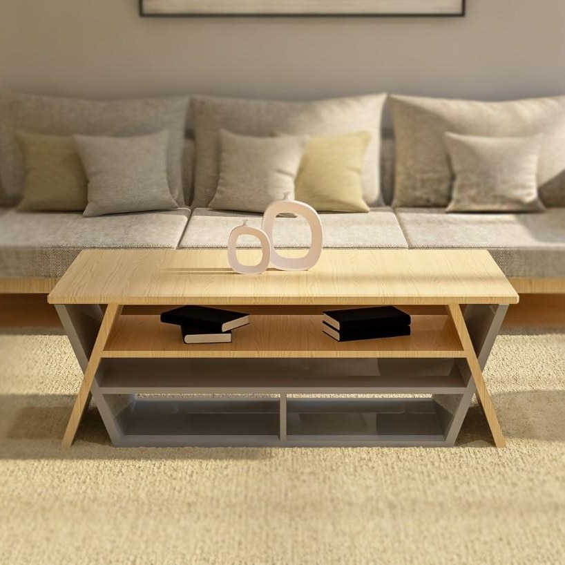 Interlock Engineered Wood Center Table in Beige Colour
