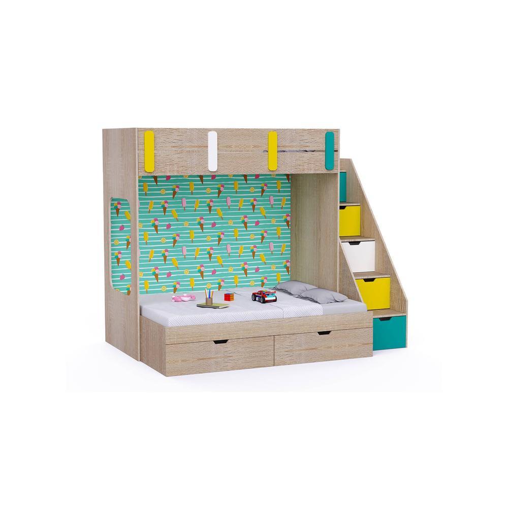 Pattern Dreams Bunk Bed with Storage in Oak Colour BKBB014