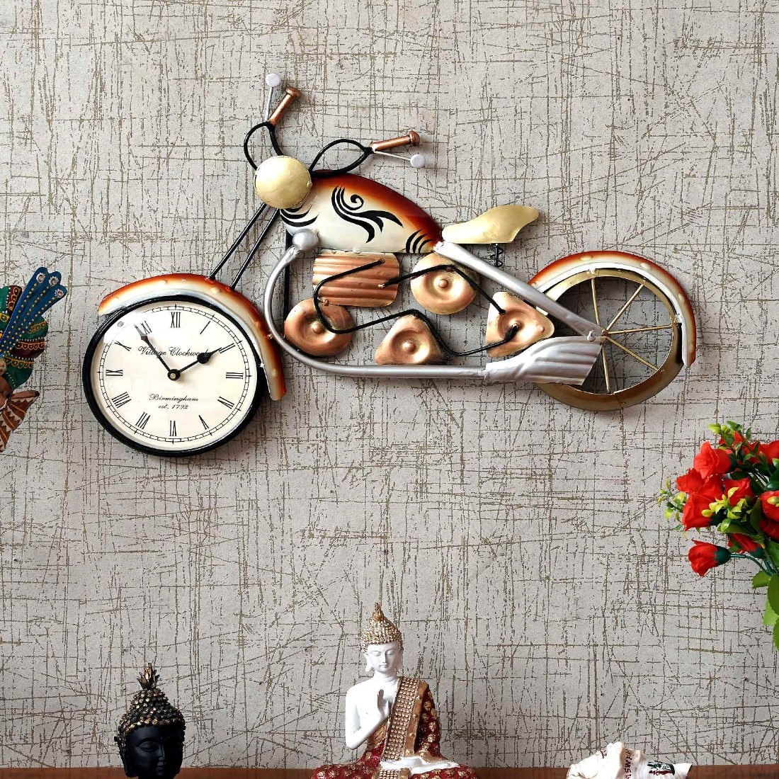 Craft Tree Metal Handpainted Decorative Bike  Clock Showpiece Dial Size 6''