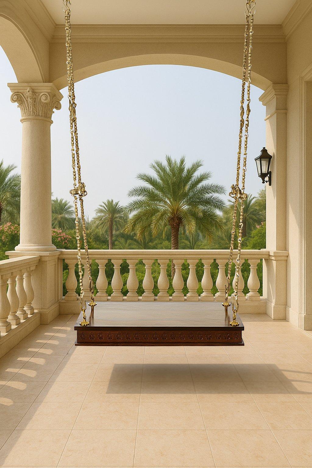 Carved Sheesham Wood & Brass Chain 2-seater Swing