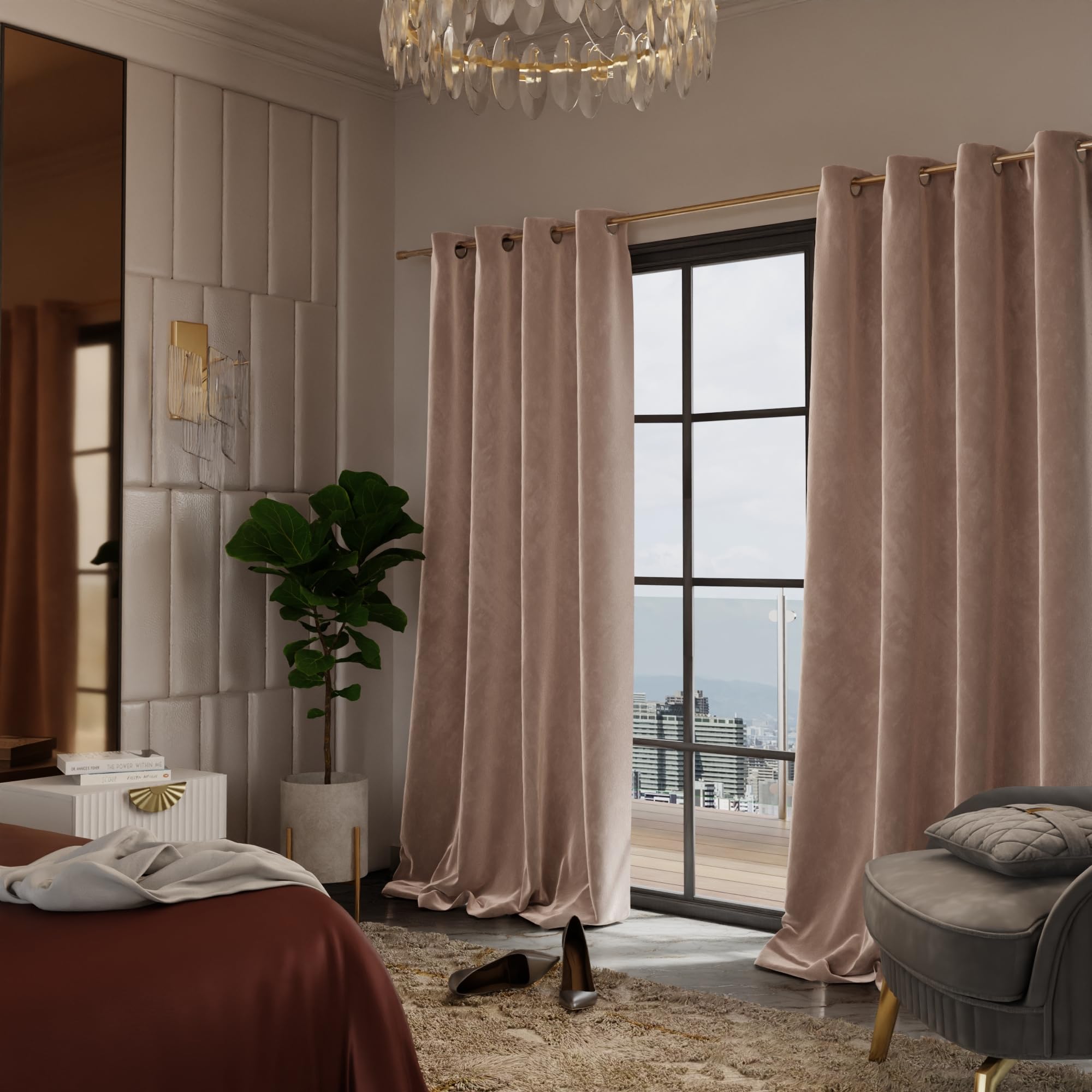 Stoa Paris Velvet Curtains for Door, Premium Dim-Out Curtain for Pack of 2, Date Night - Parisian Blush - Stoa Paris
