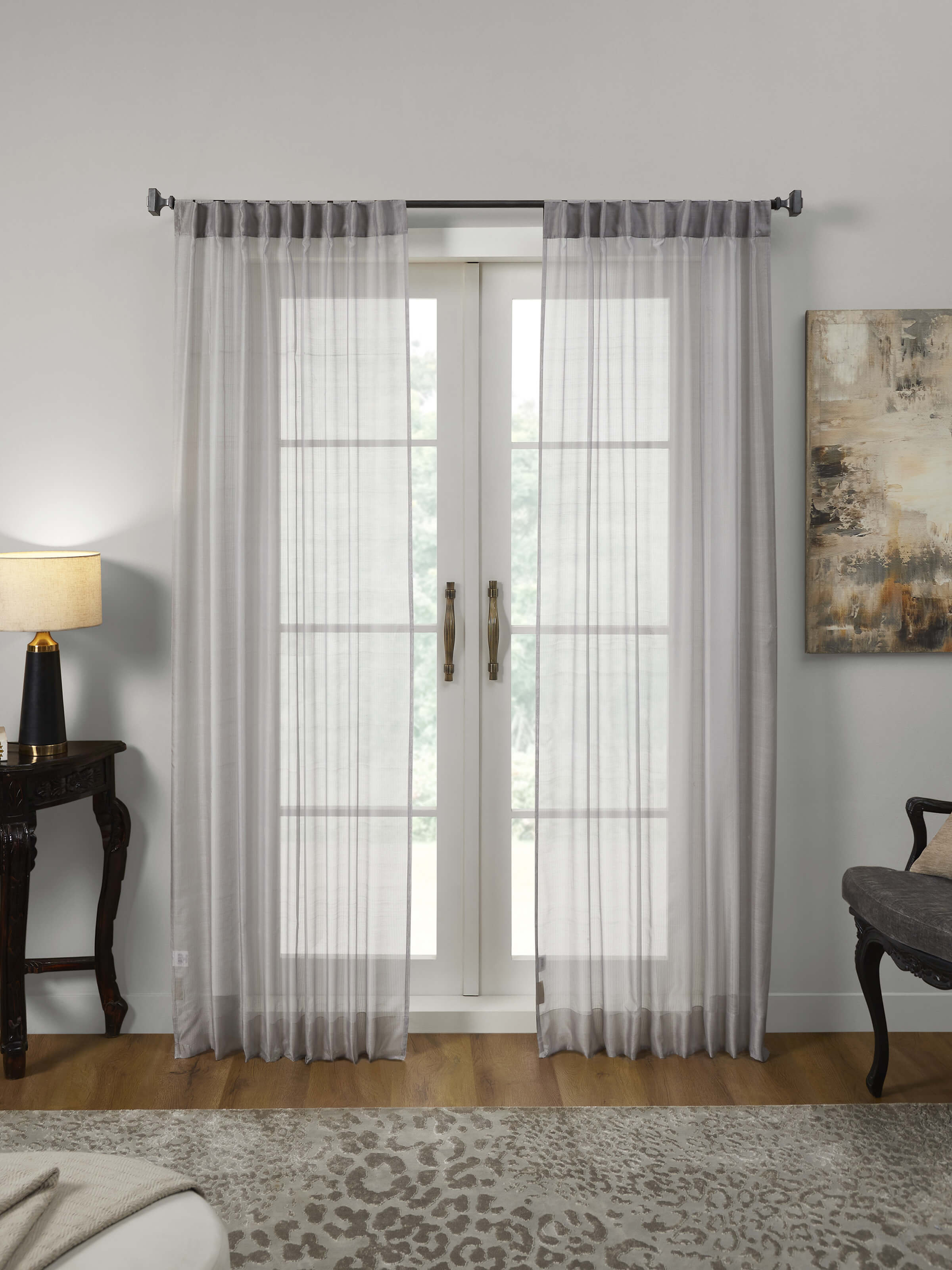 Pragya grey textured silk cotton Maheshwari handloom sheer curtain 7 ft – Swadesh